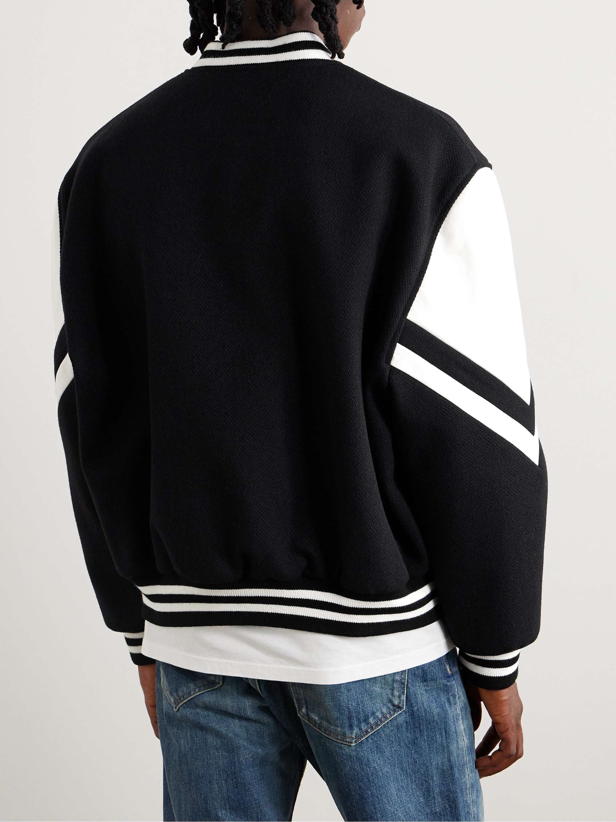Logo-Appliquéd Virgin Wool-Blend and Leather Varsity Jacket view