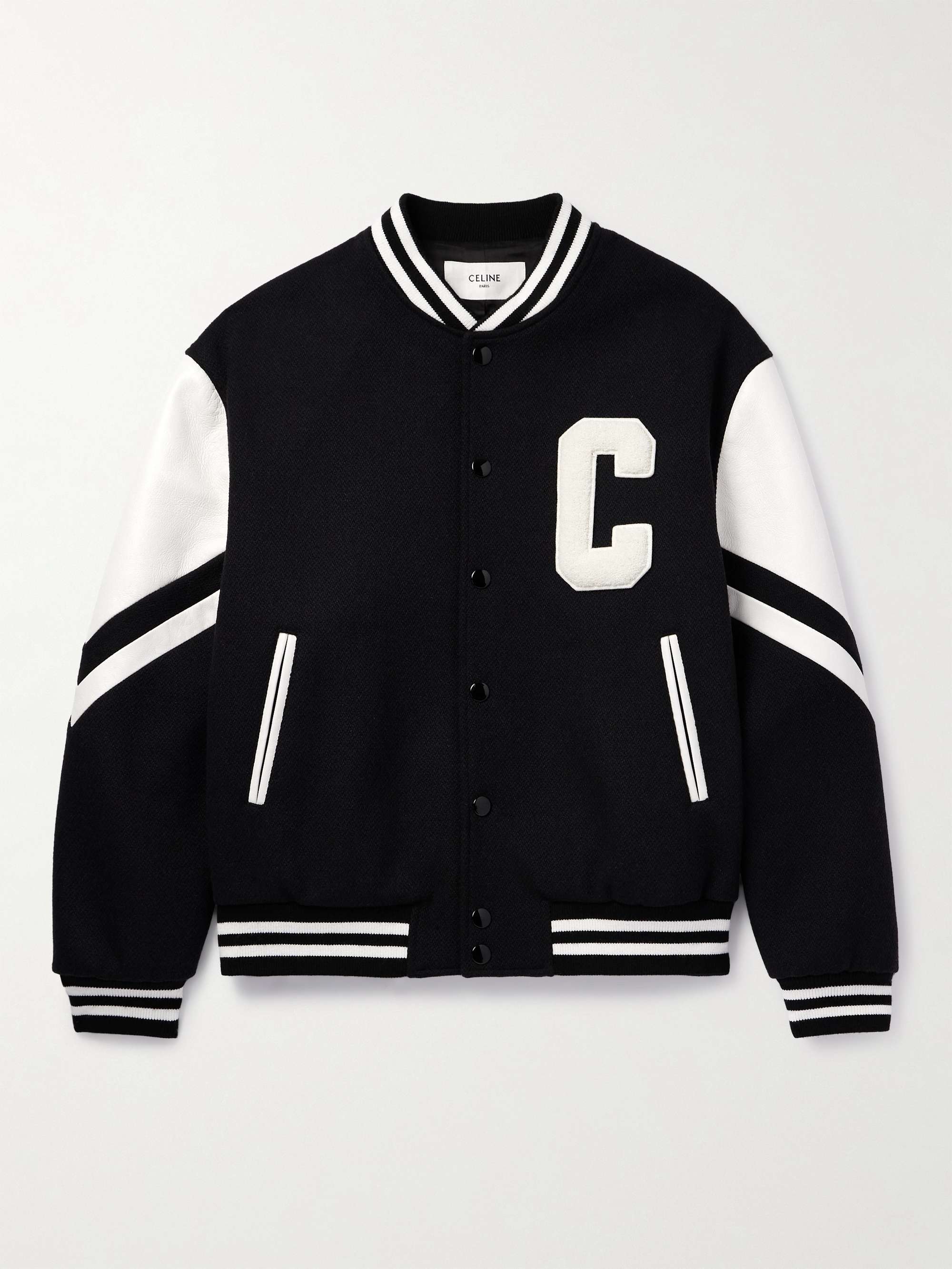 Logo-Appliquéd Virgin Wool-Blend and Leather Varsity Jacket view