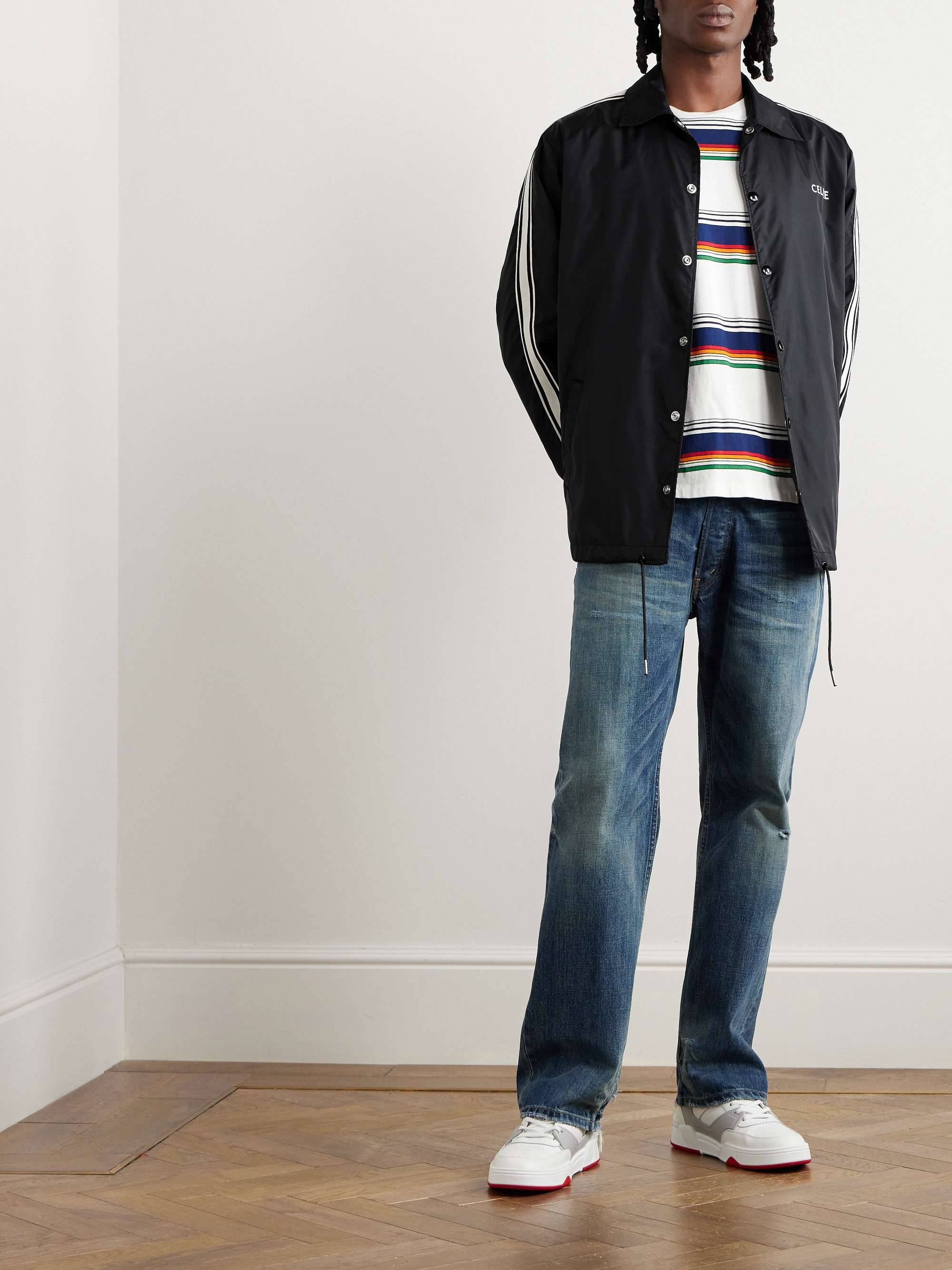 Striped Webbing-Trimmed Logo-Print Nylon Jacket view