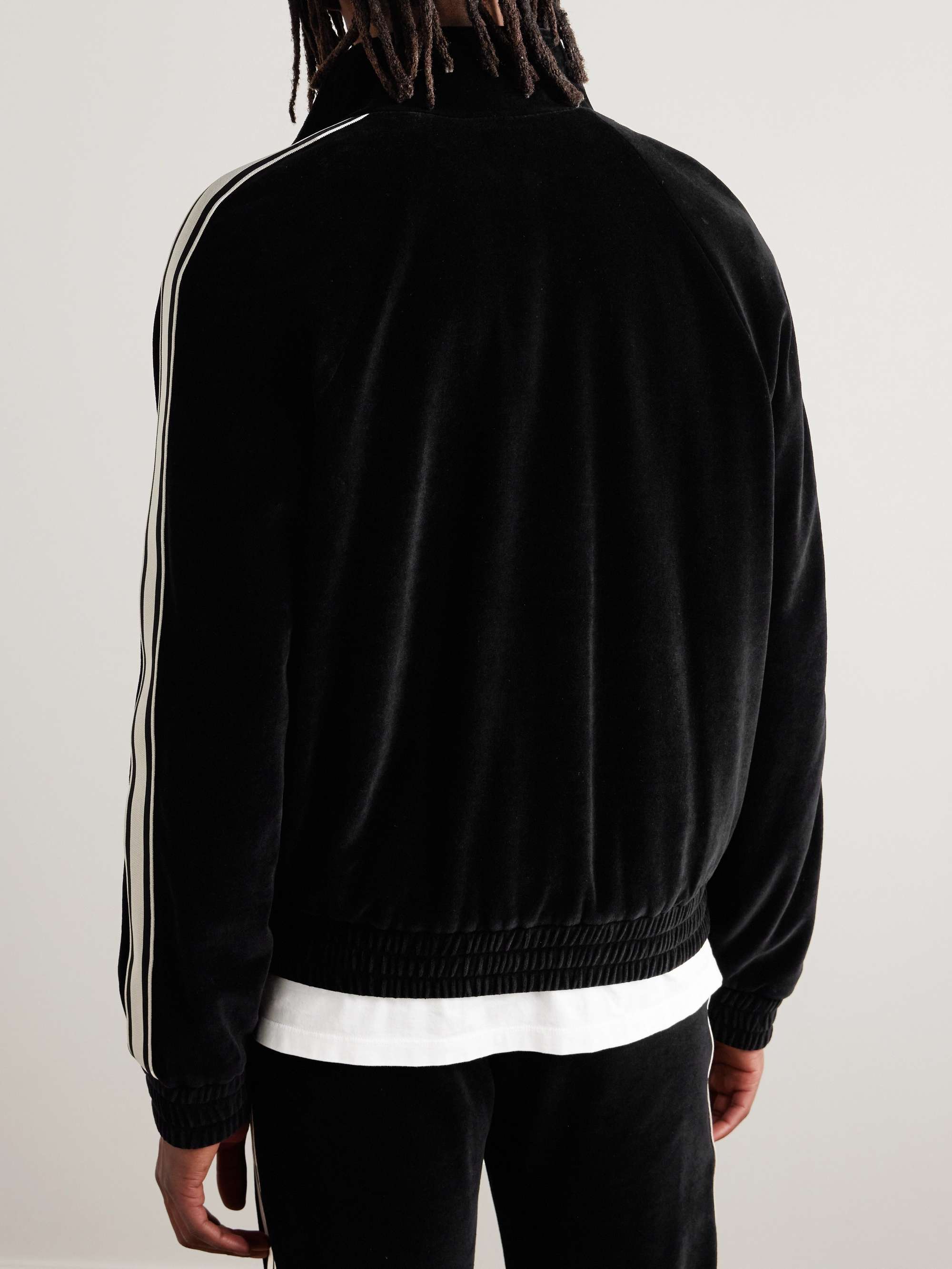 Logo-Embroidered Striped Cotton-Blend Velvet Track Jacket view