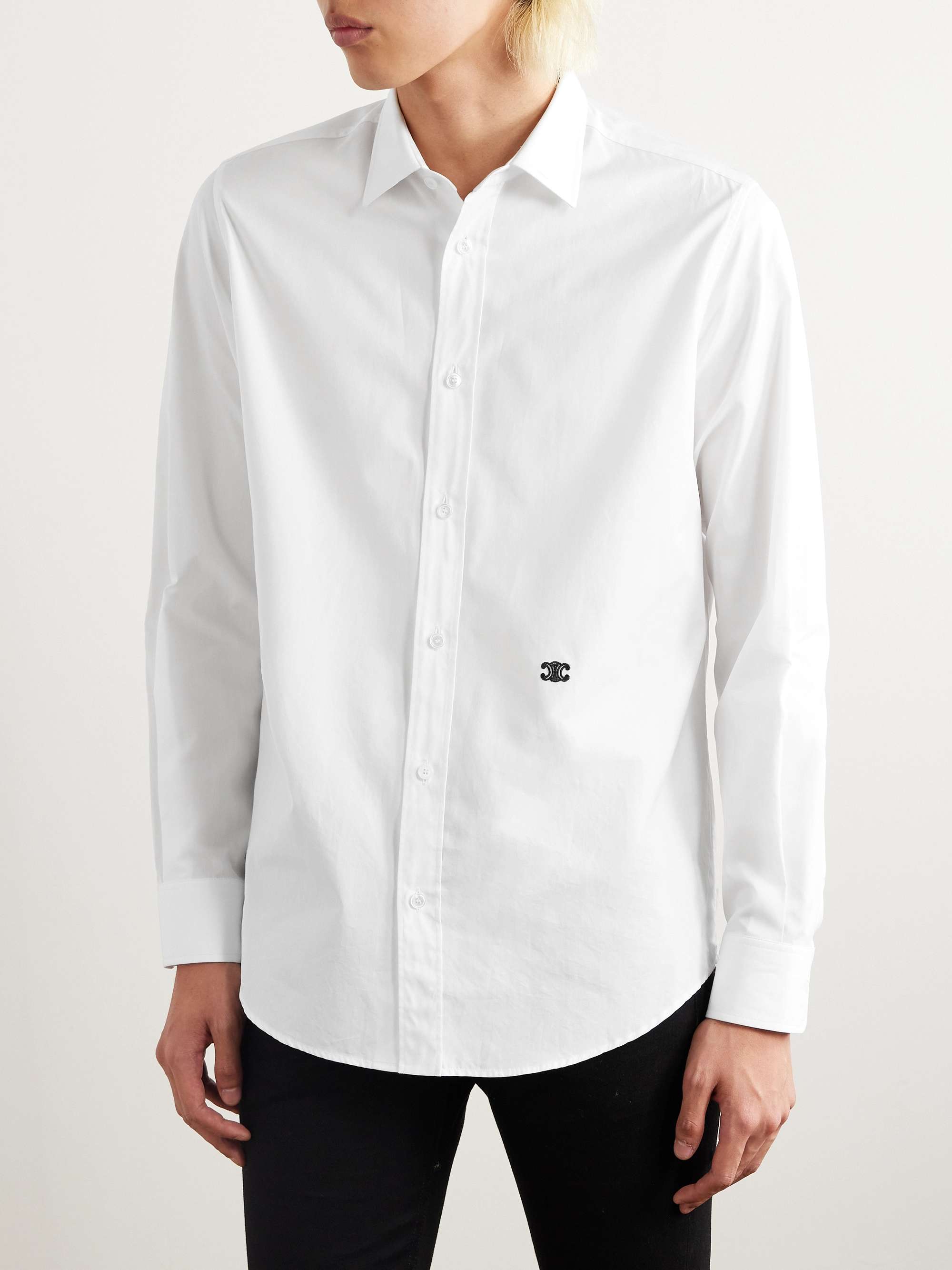Slim-Fit Logo-Embroidered Cotton-Poplin Shirt view
