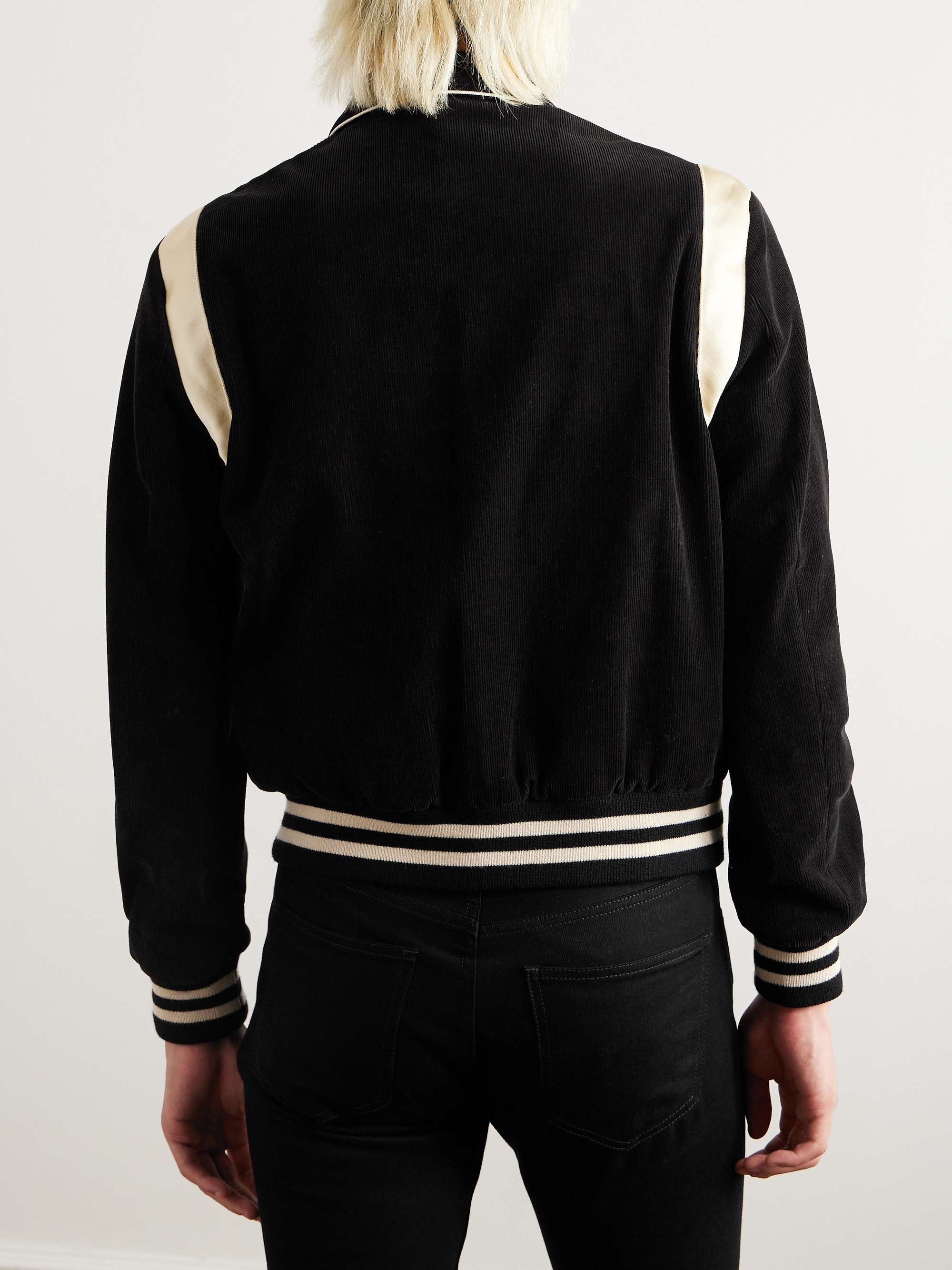 Satin-Trimmed Cotton-Corduroy Bomber Jacket view