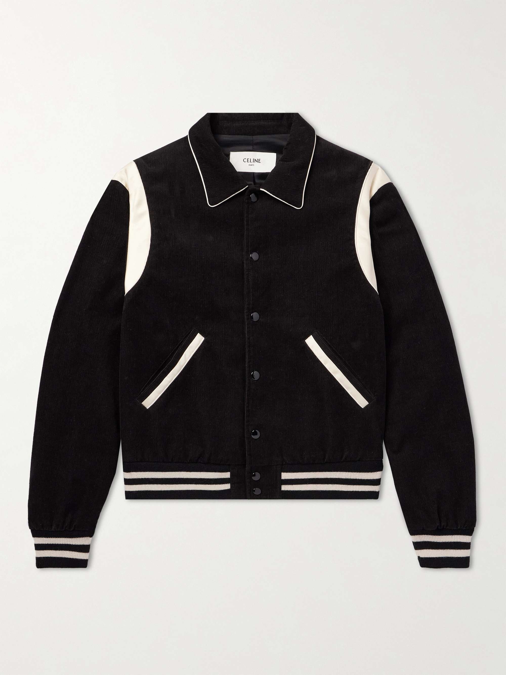 Satin-Trimmed Cotton-Corduroy Bomber Jacket view
