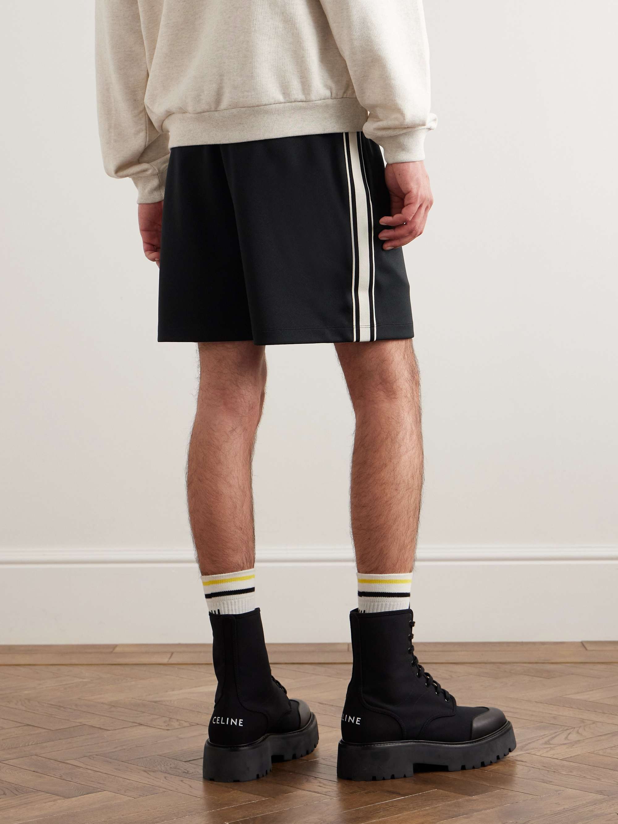 Straight-Leg Logo-Embroidered Striped Jersey Drawstring Shorts view