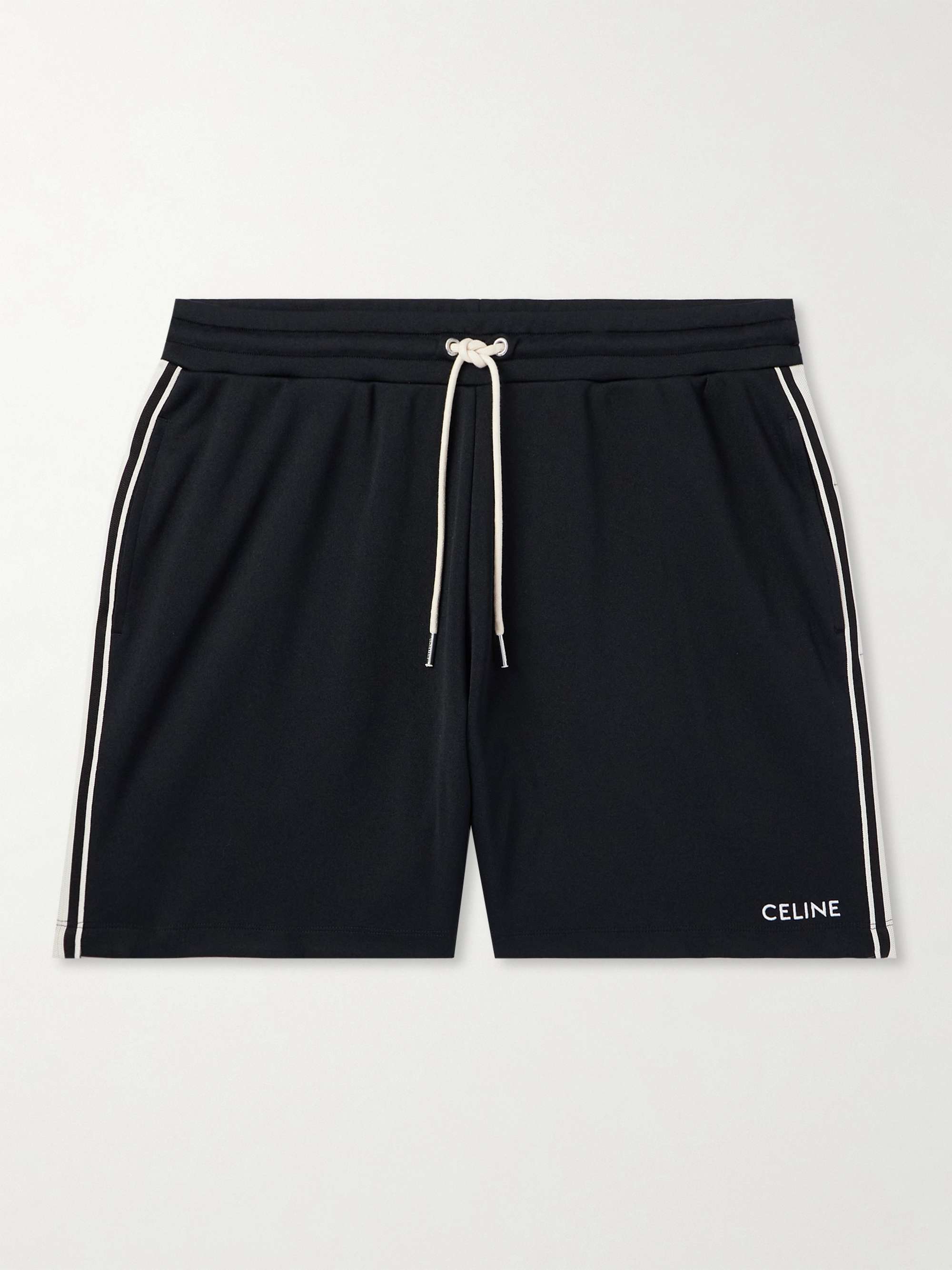 Straight-Leg Logo-Embroidered Striped Jersey Drawstring Shorts view