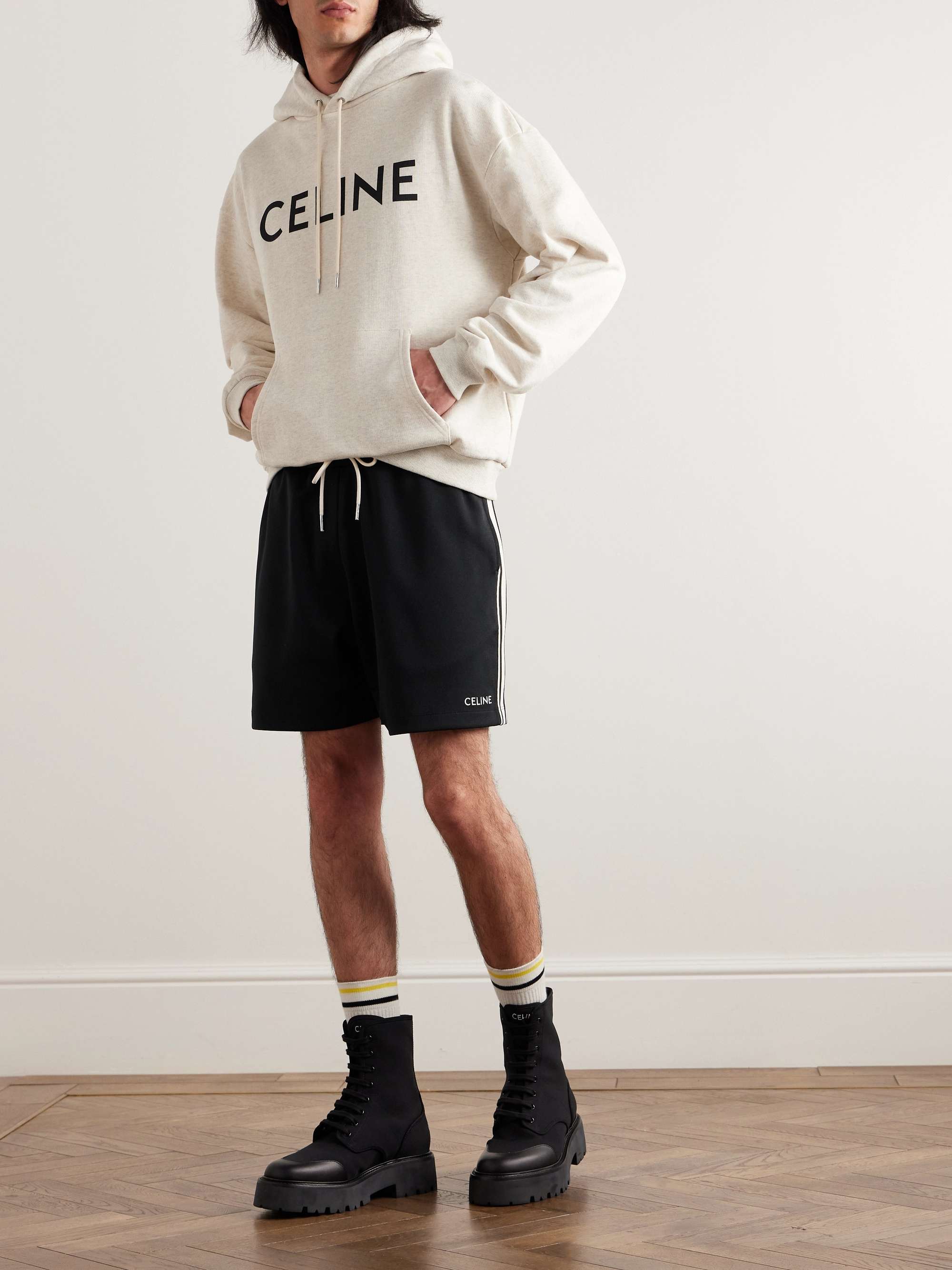 Straight-Leg Logo-Embroidered Striped Jersey Drawstring Shorts view