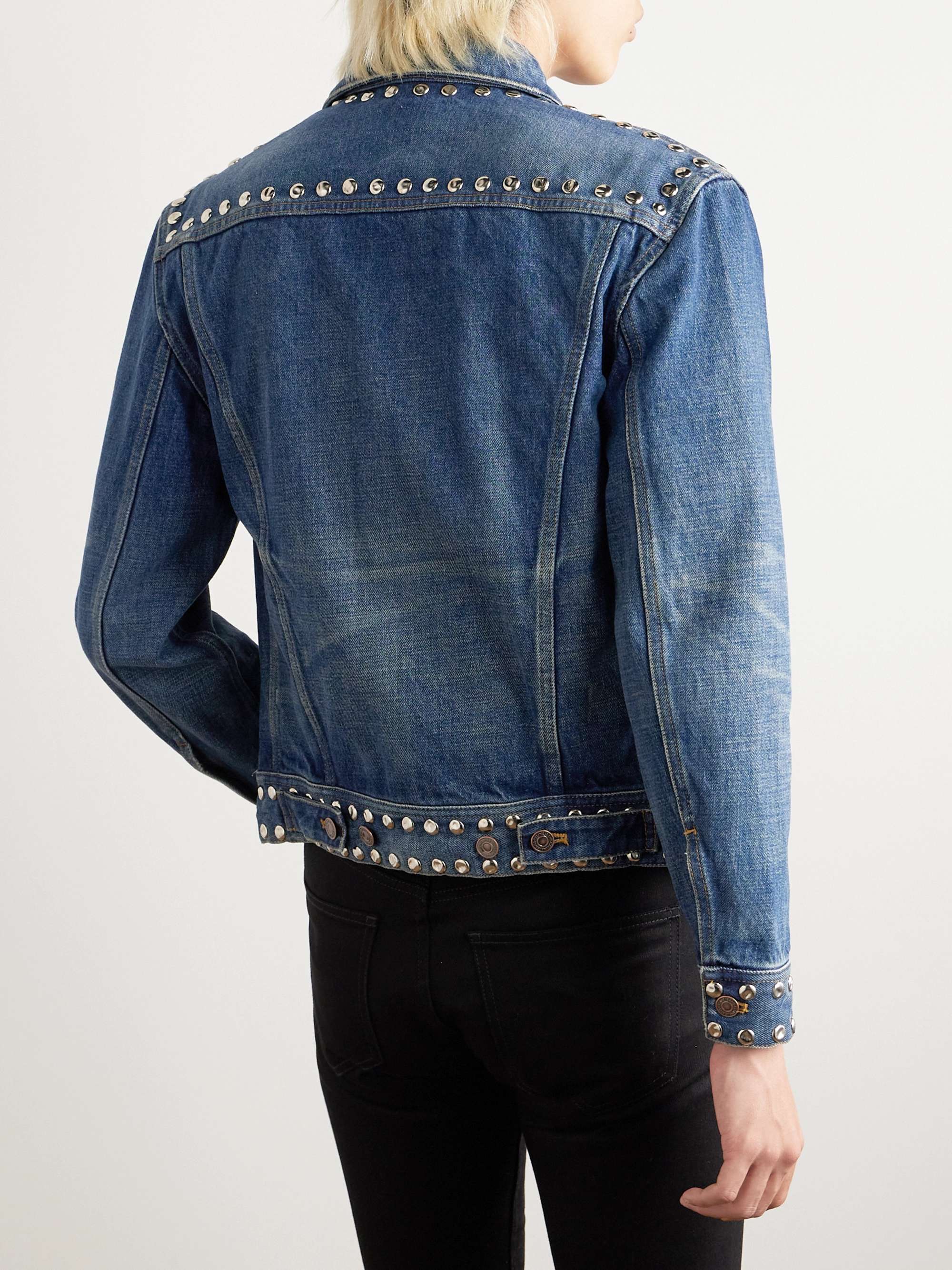 Slim-Fit Studded Denim Trucker Jacket view