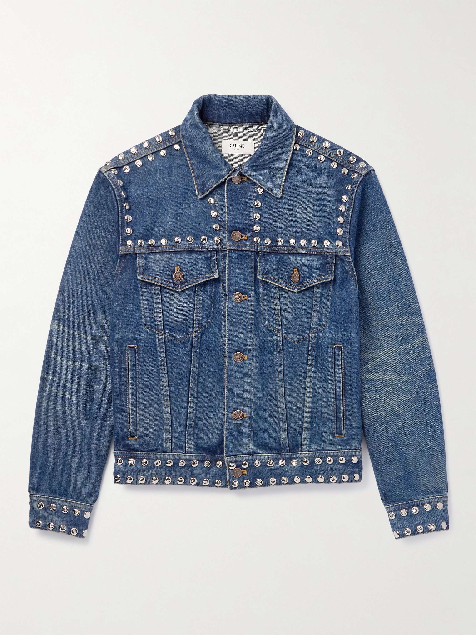 Slim-Fit Studded Denim Trucker Jacket view