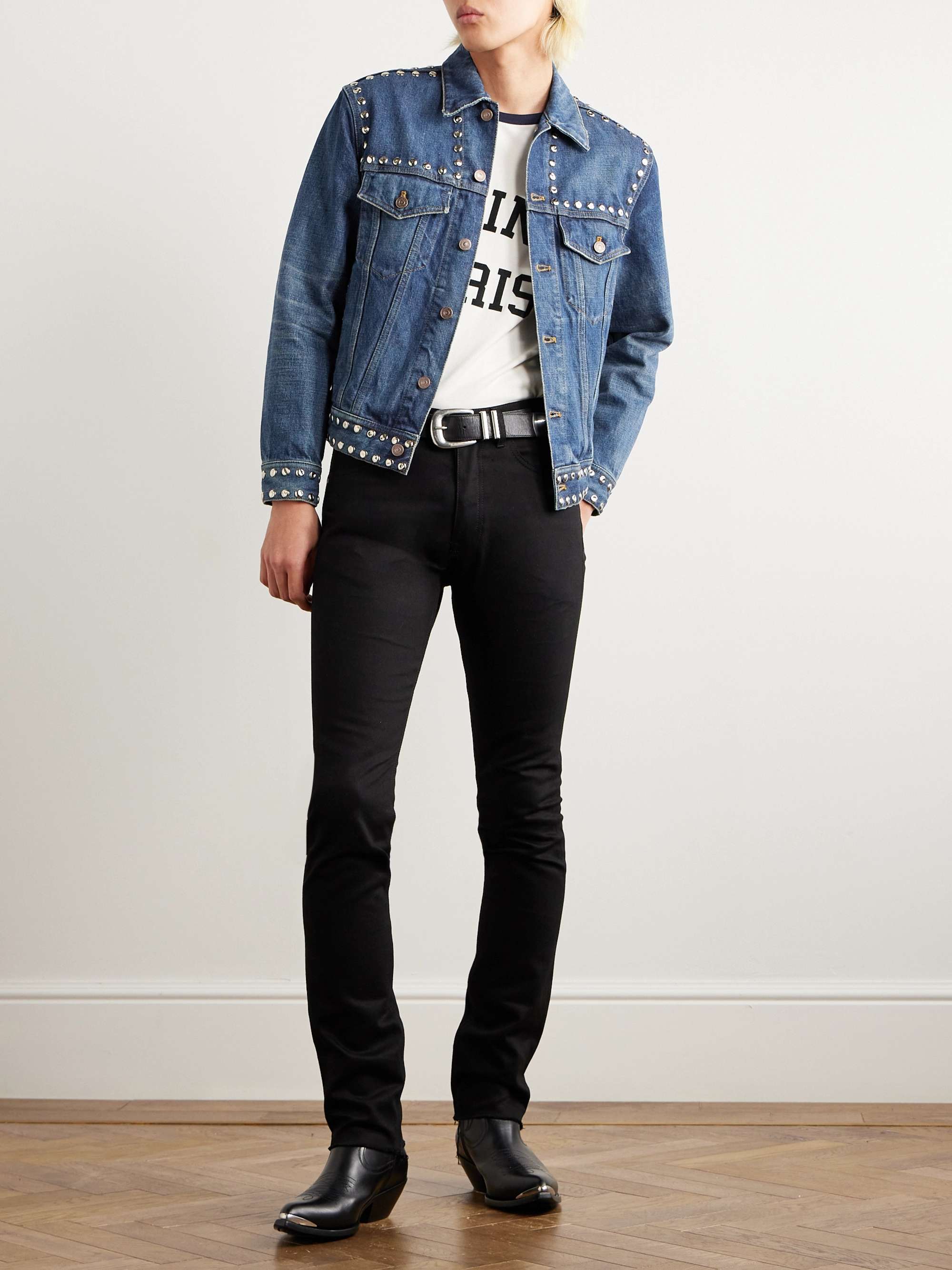 Slim-Fit Studded Denim Trucker Jacket view
