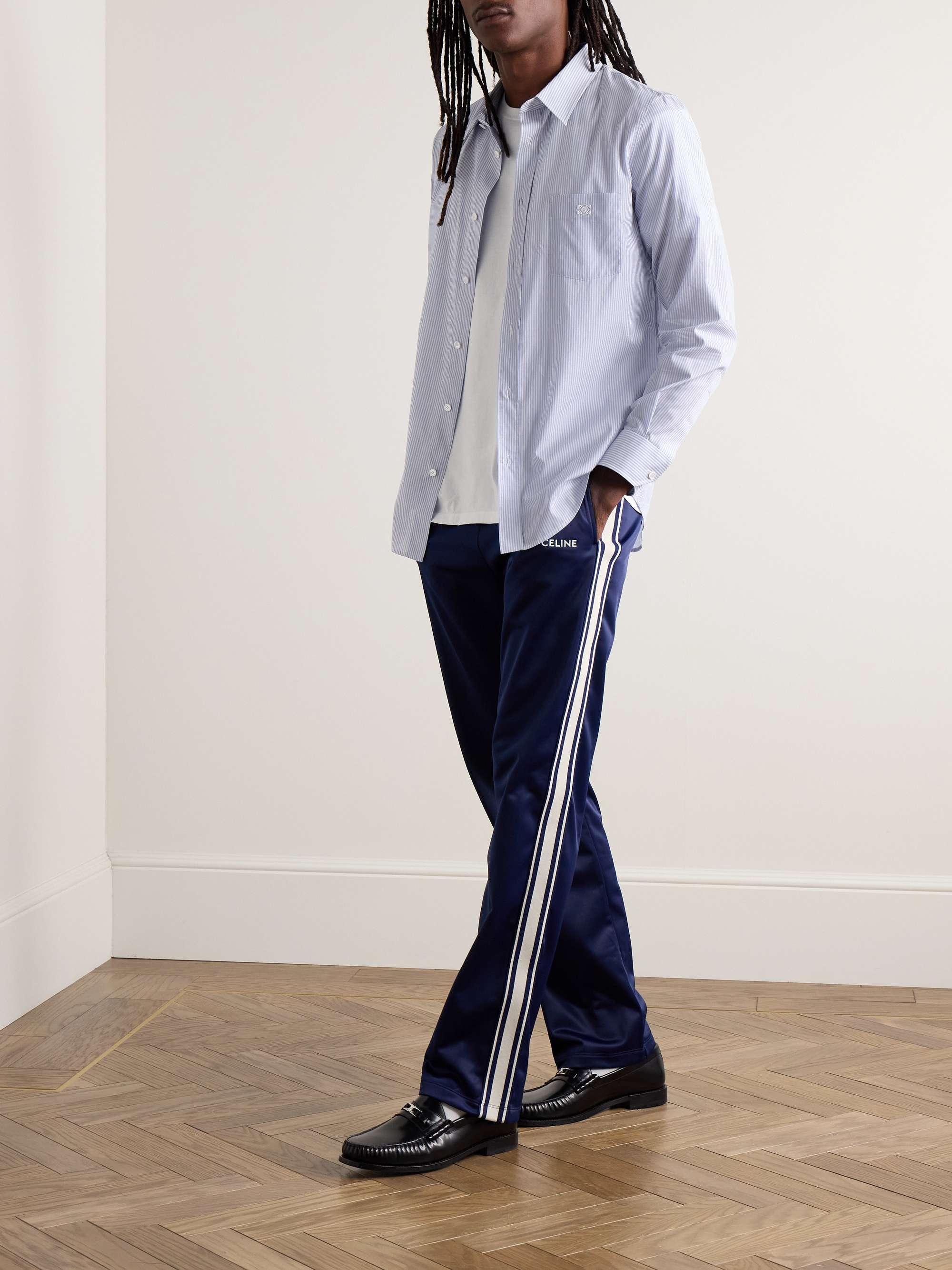 Logo-Embroidered Striped Cotton-Voile Shirt view