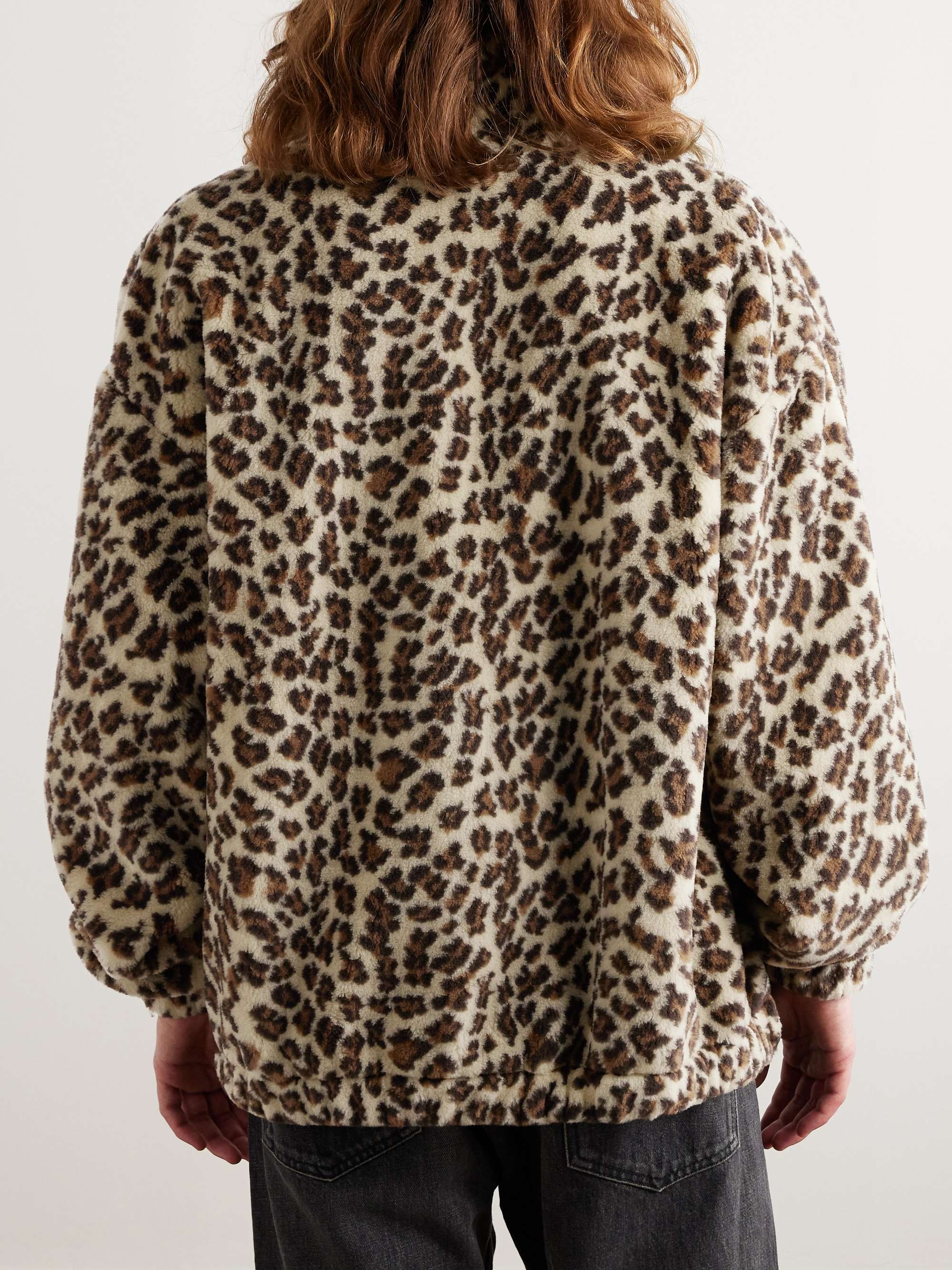 Oversized Logo-Embroidered Leopard-Print Wool-Blend Fleece Jacket view