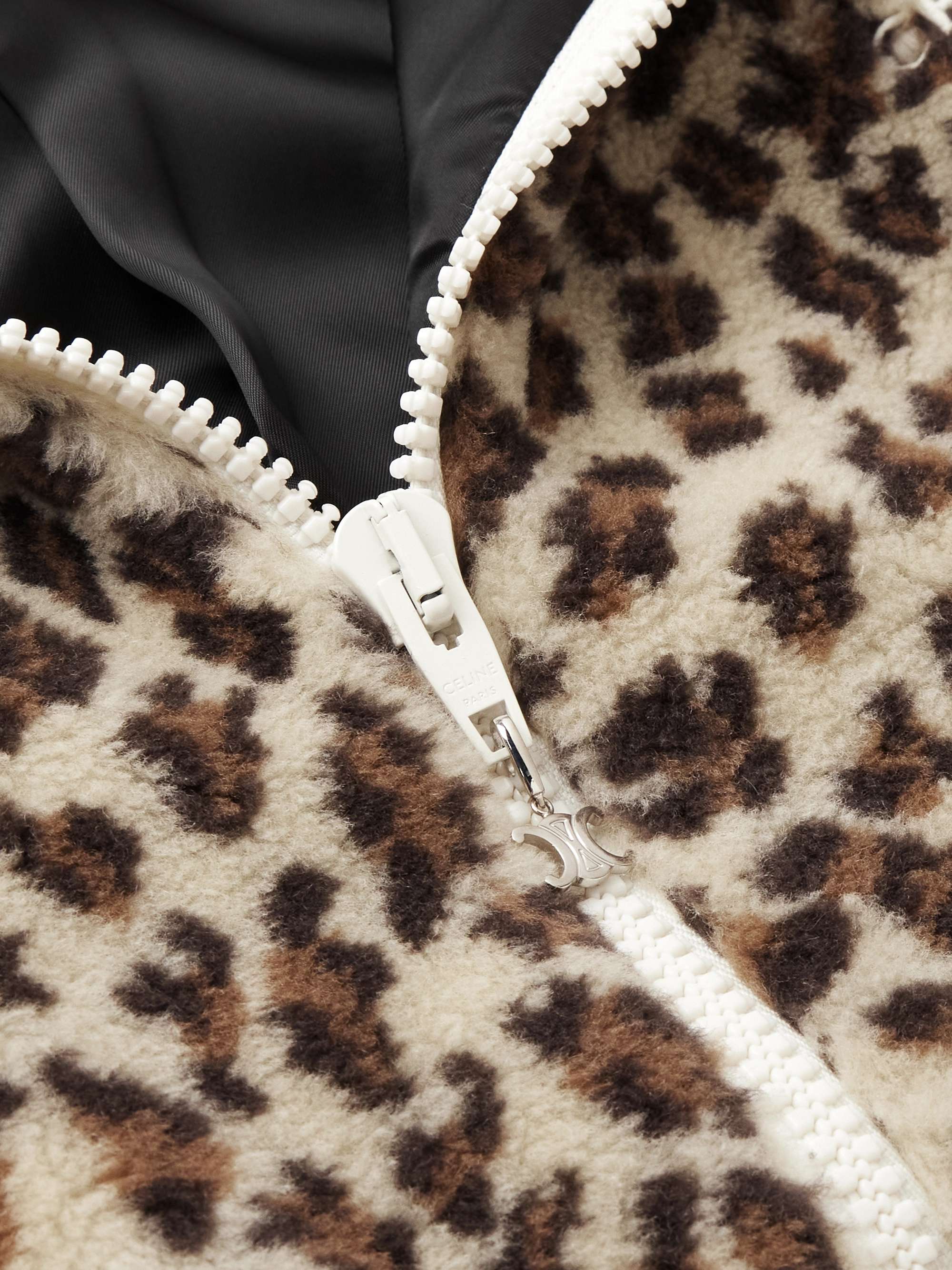 Oversized Logo-Embroidered Leopard-Print Wool-Blend Fleece Jacket view