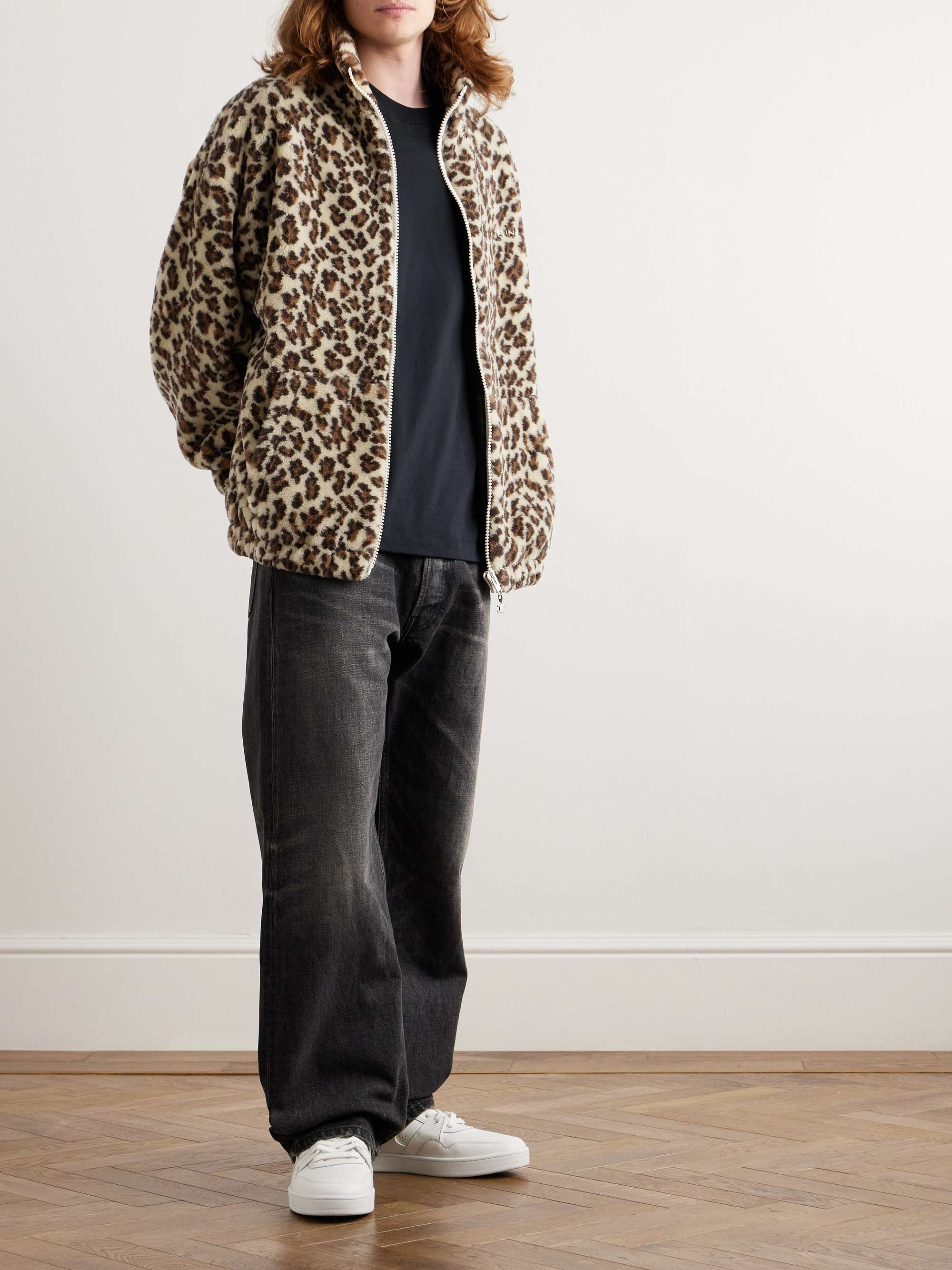 Oversized Logo-Embroidered Leopard-Print Wool-Blend Fleece Jacket view