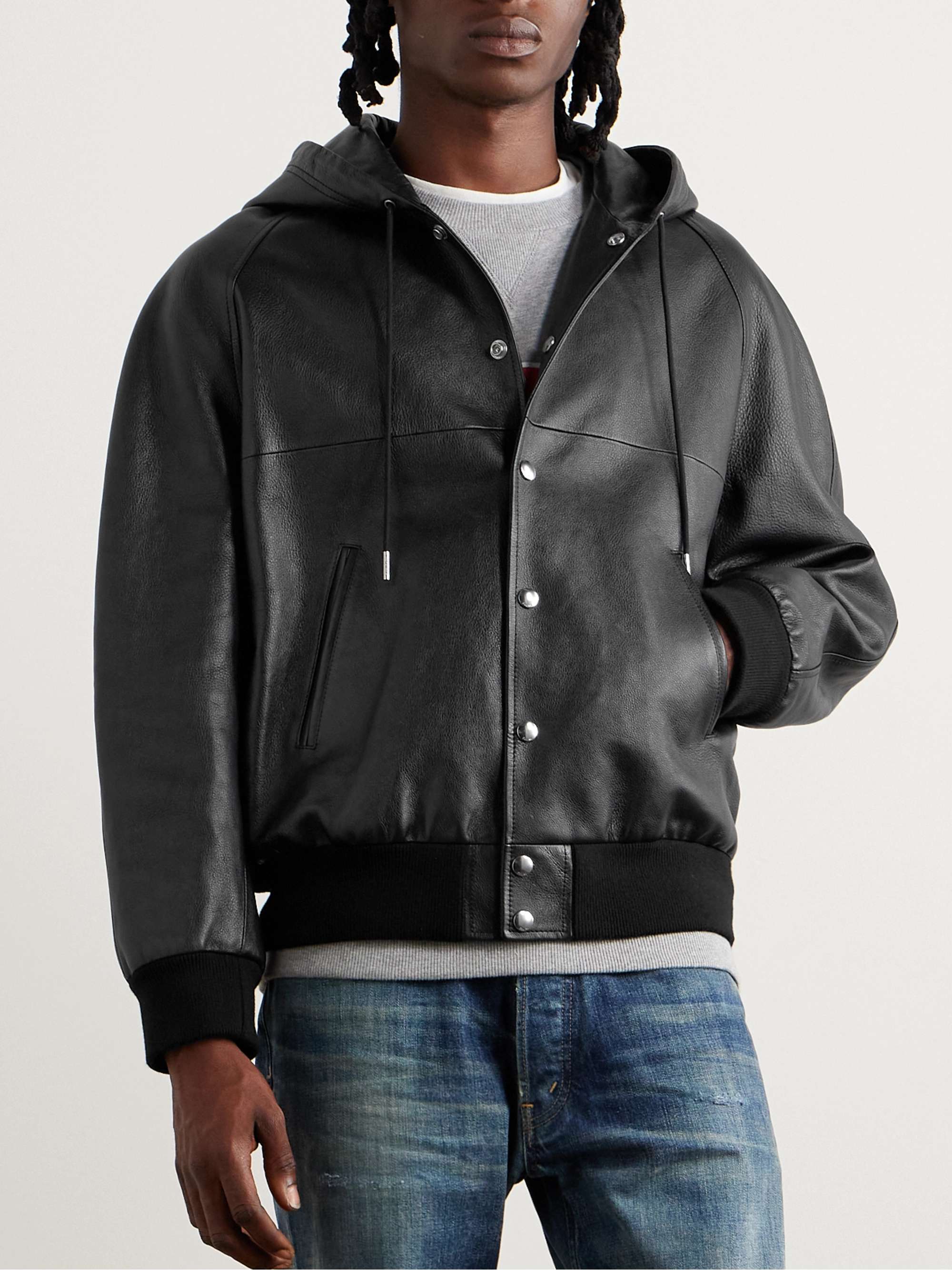Printed Leather Hooded Blouson Jacket view