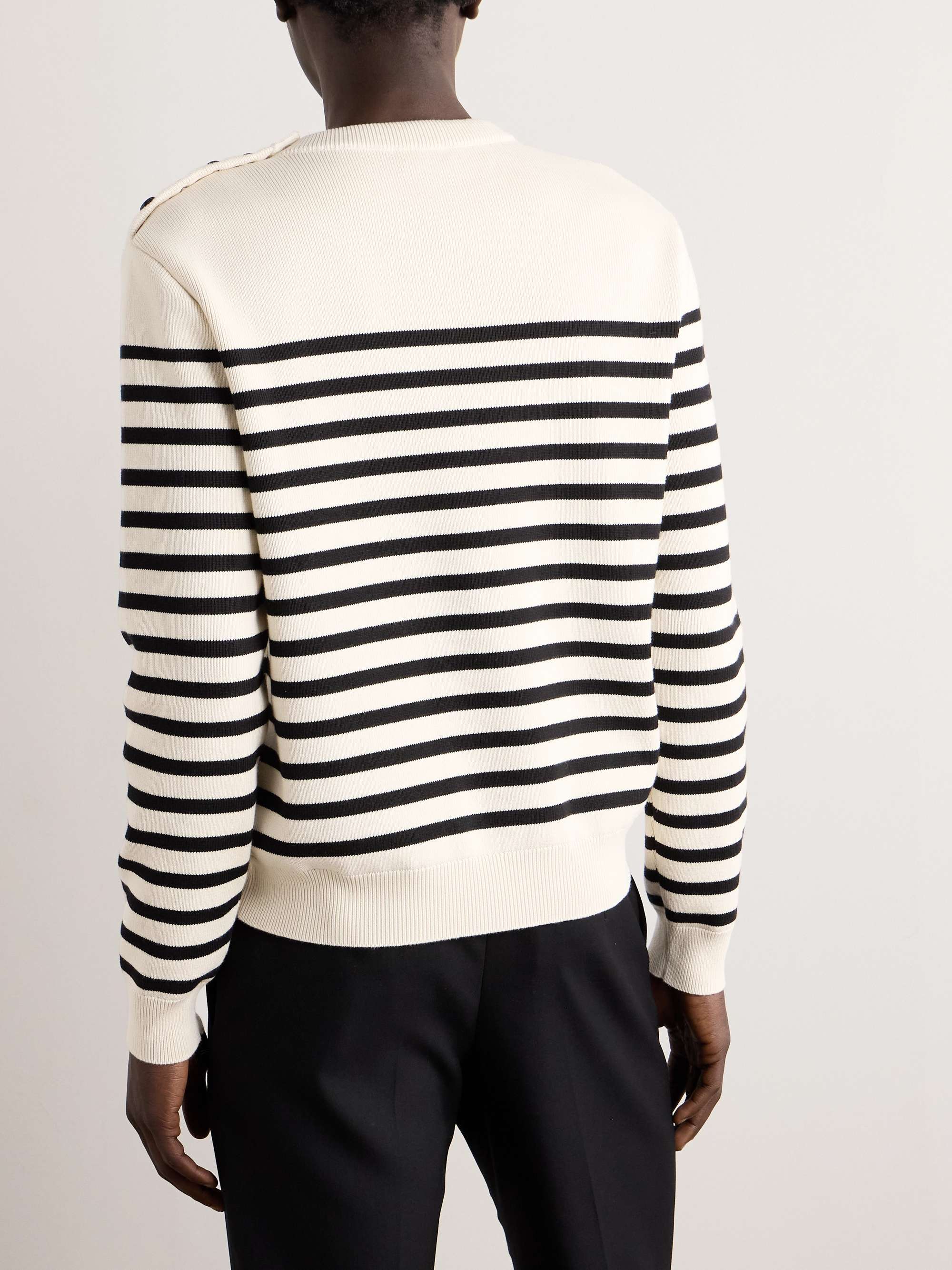 Logo-Flocked Striped Button-Embellished Cotton Sweater view