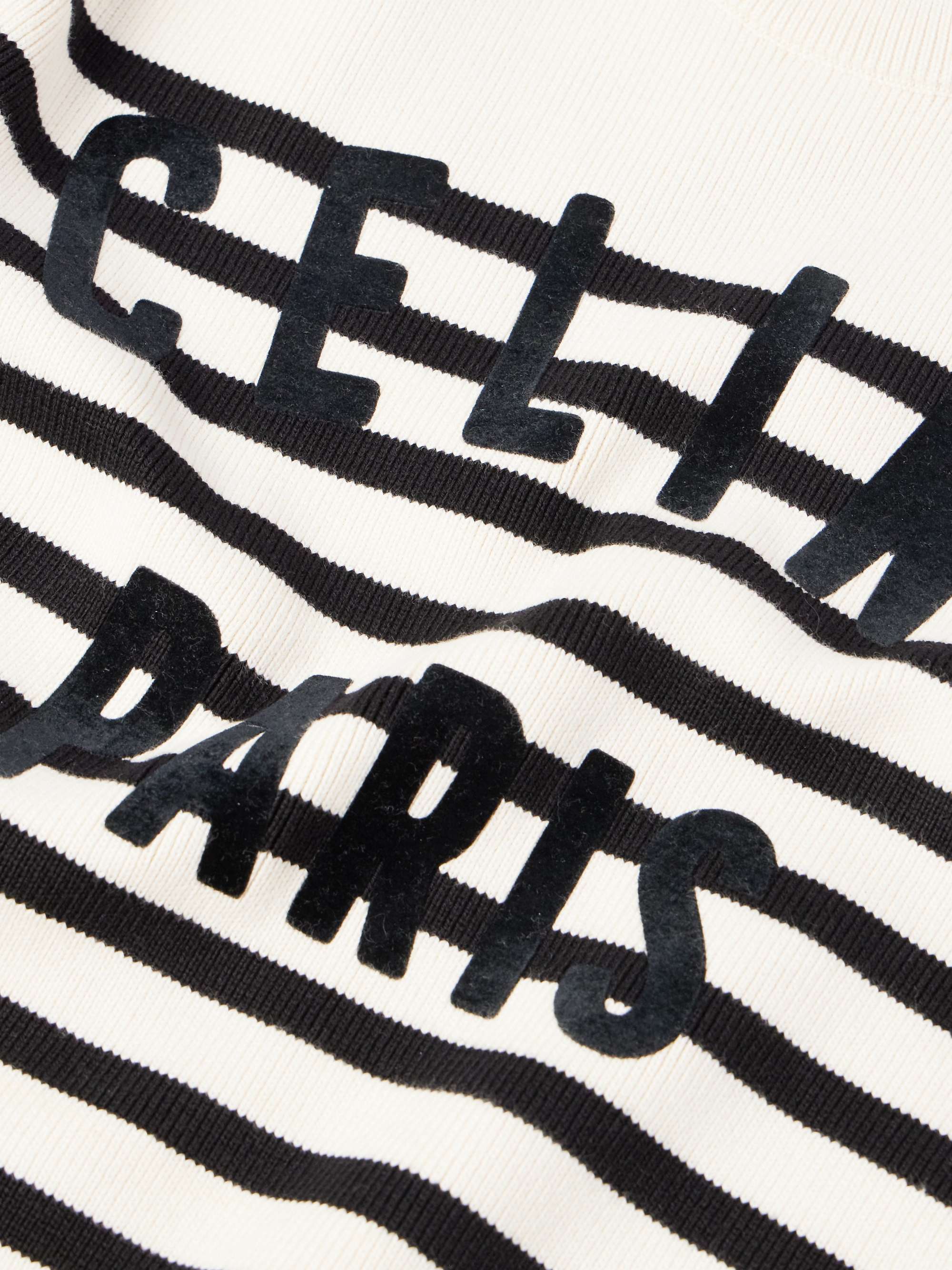 Logo-Flocked Striped Button-Embellished Cotton Sweater view