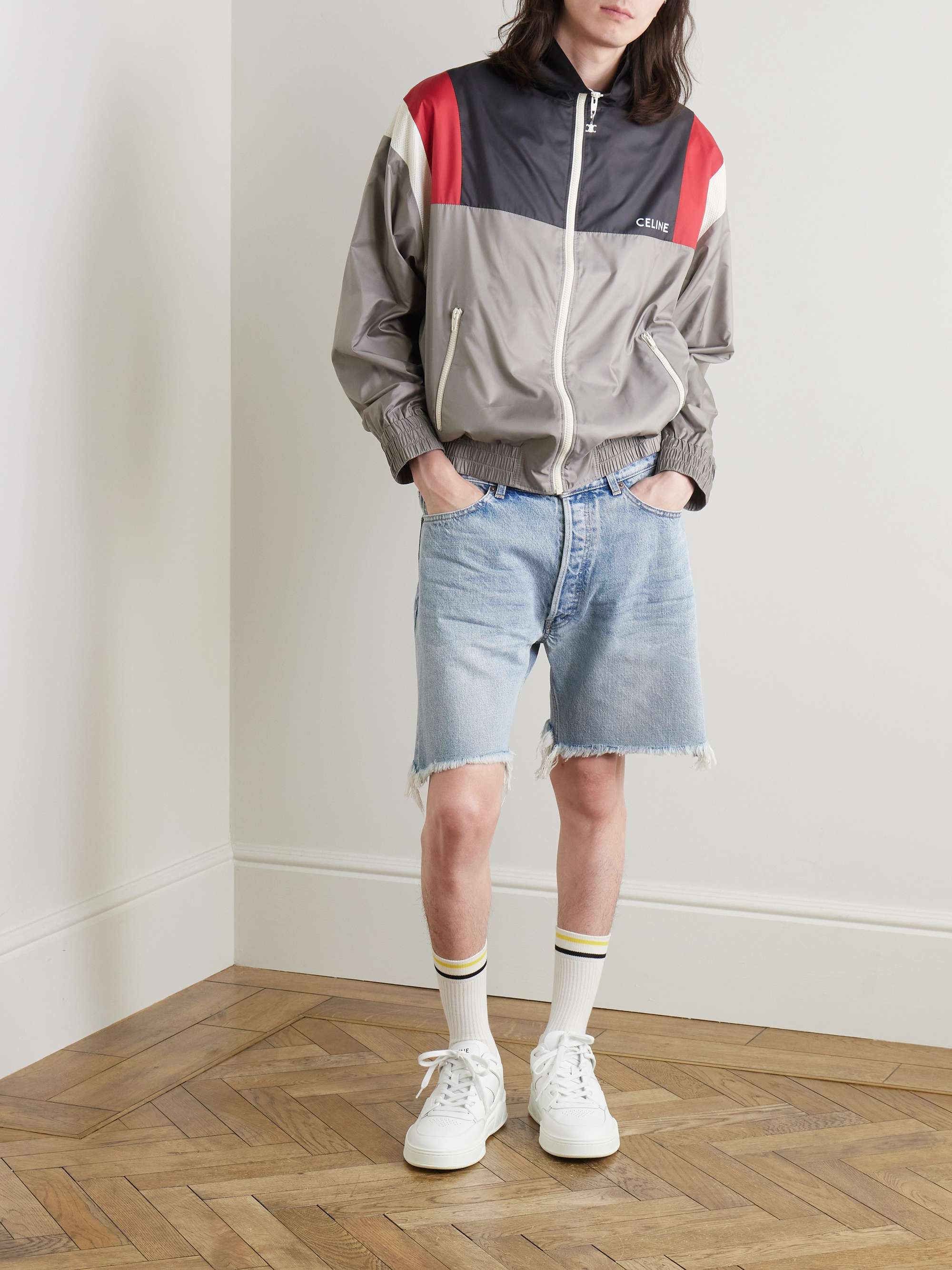 Logo-Print Mesh-Trimmed Colour-Block Nylon Track Jacket view