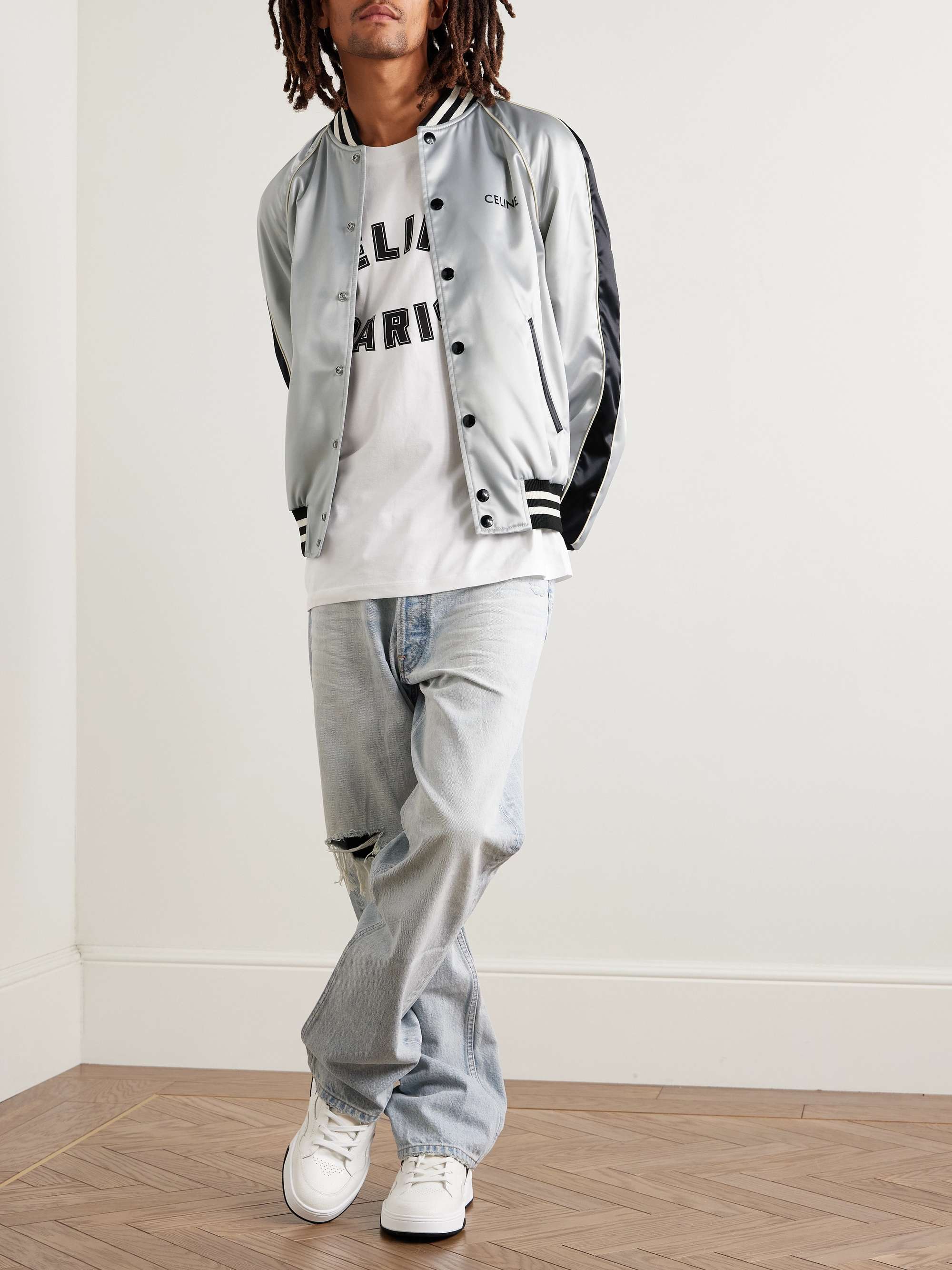 Striped Satin Bomber Jacket view