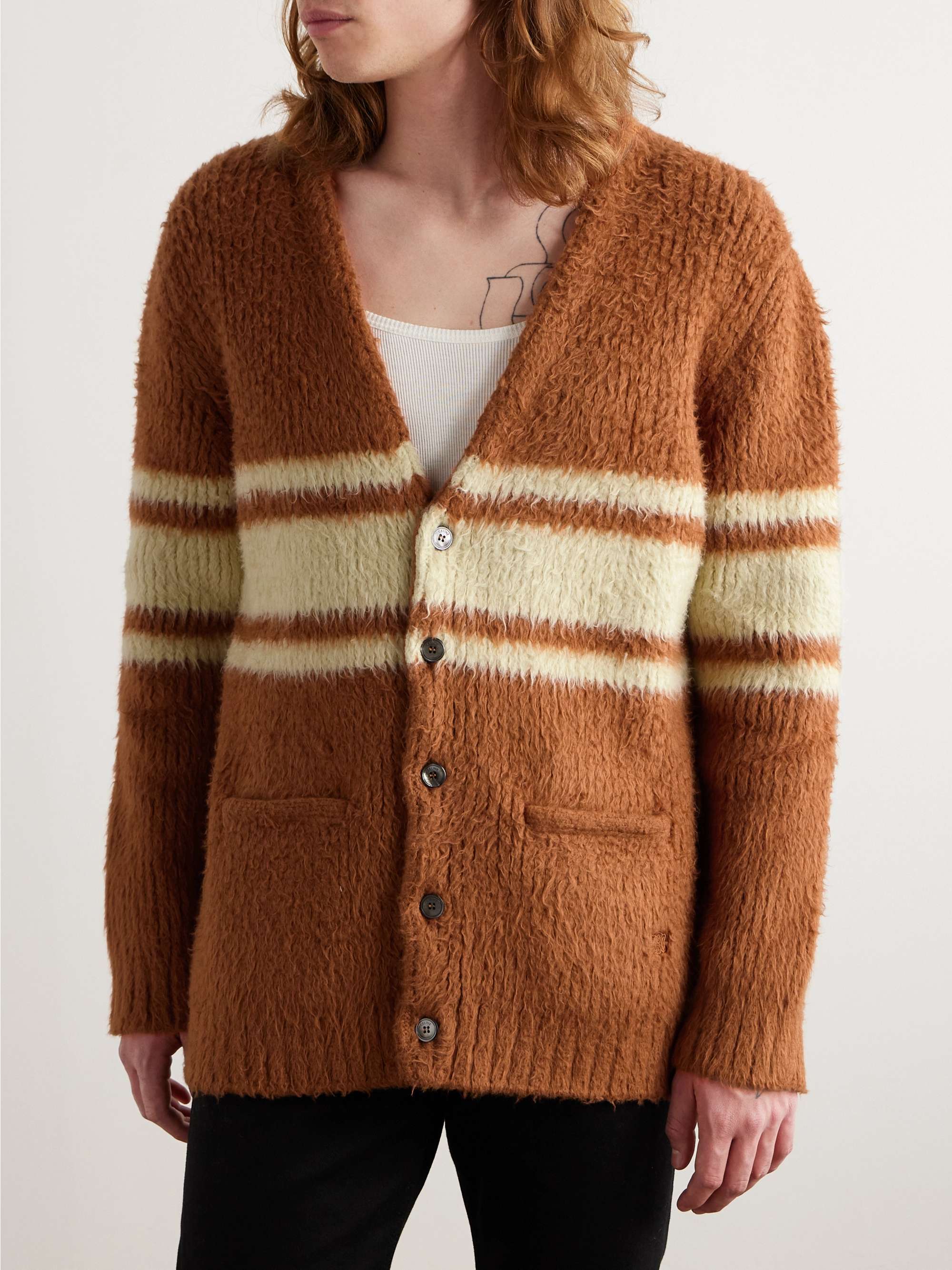 Striped Brushed Cotton-Blend Cardigan view
