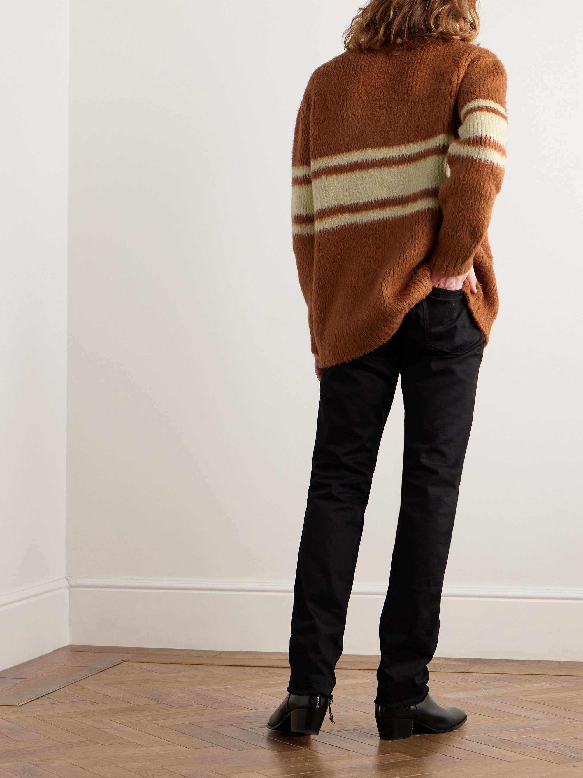 Striped Brushed Cotton-Blend Cardigan view