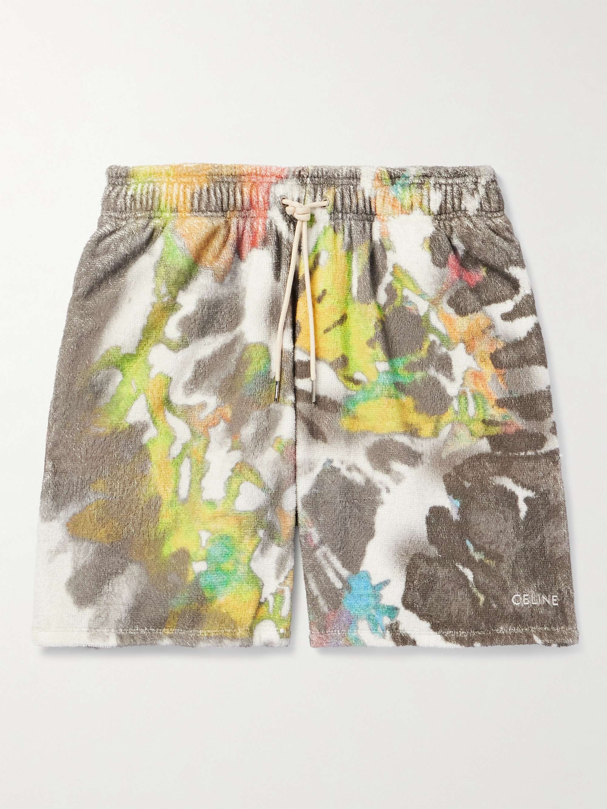 Straight-Leg Tie-Dyed Cotton-Terry Drawstring Shorts view