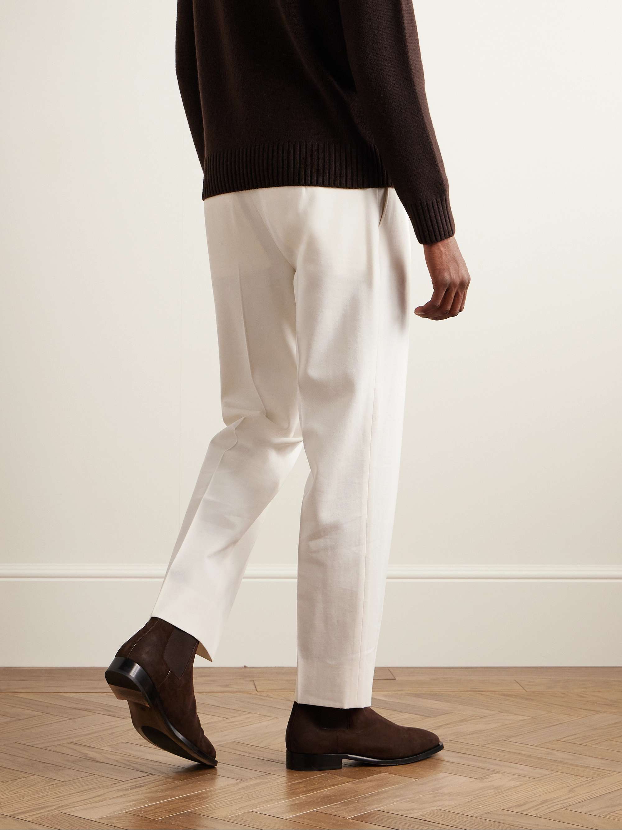 Slim-Fit Pleated Cotton and Wool-Blend Twill Trousers view