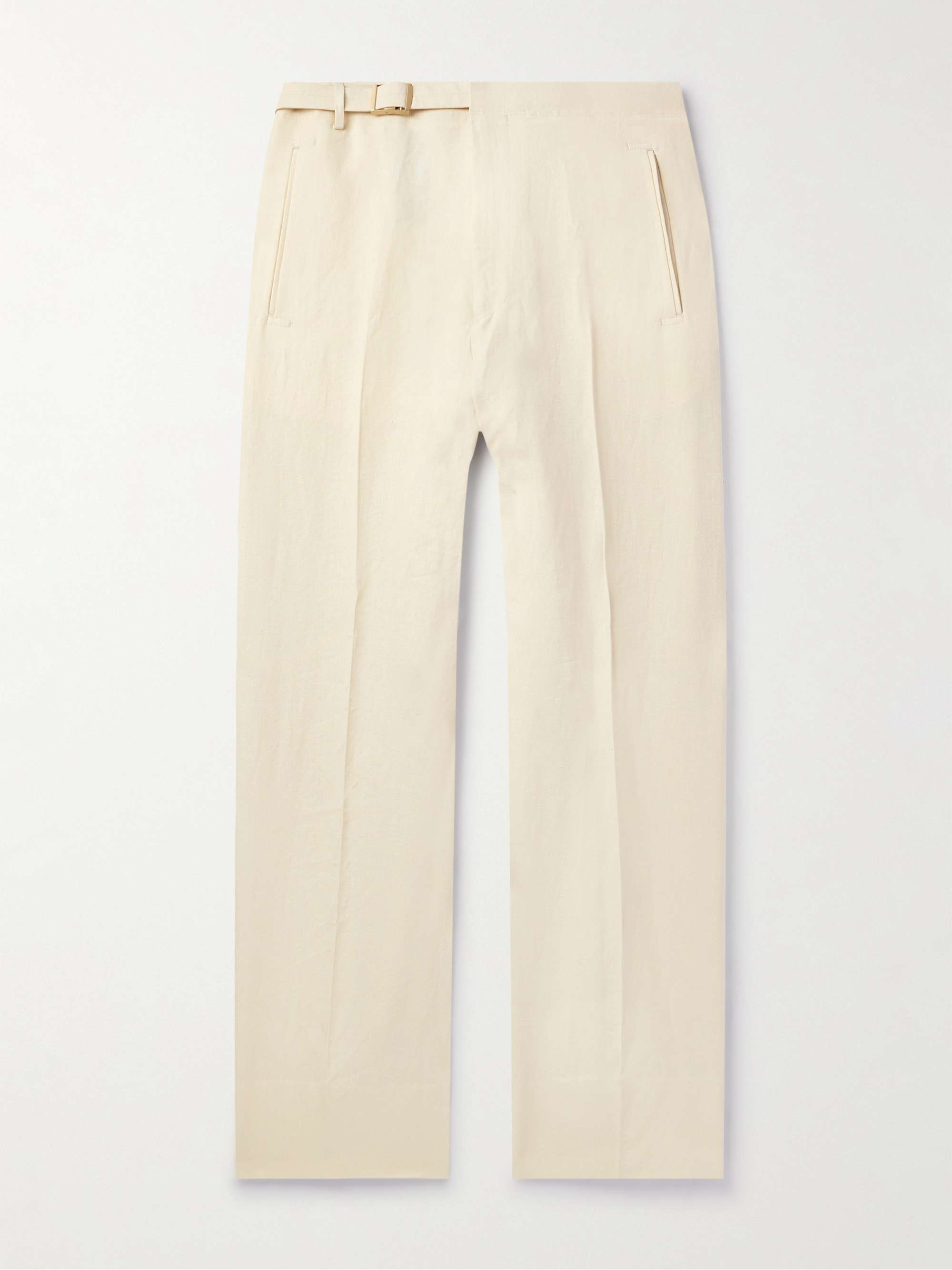 Calcare Straight-Leg Belted Oasi Linen Trousers view