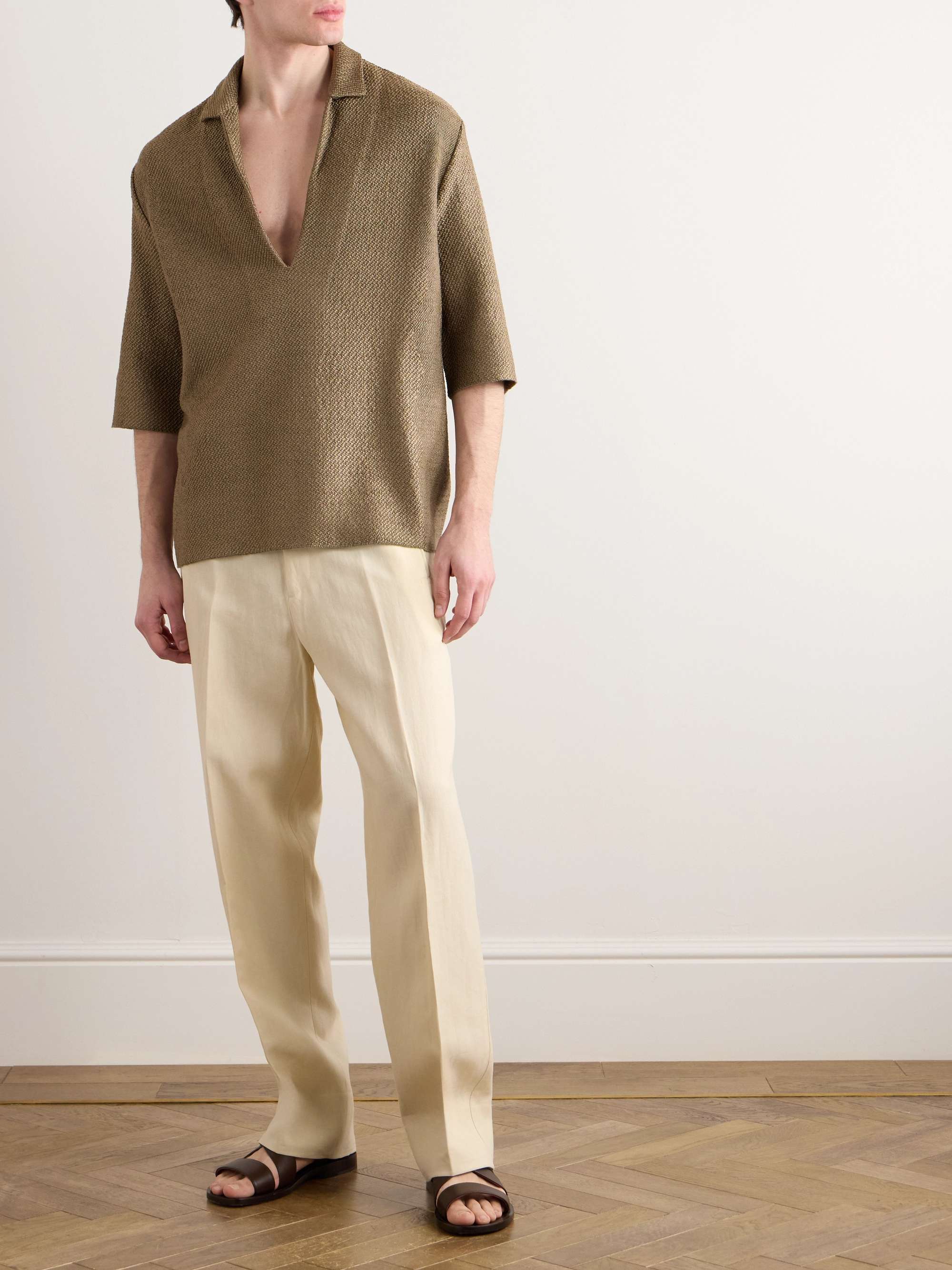 Calcare Straight-Leg Belted Oasi Linen Trousers view