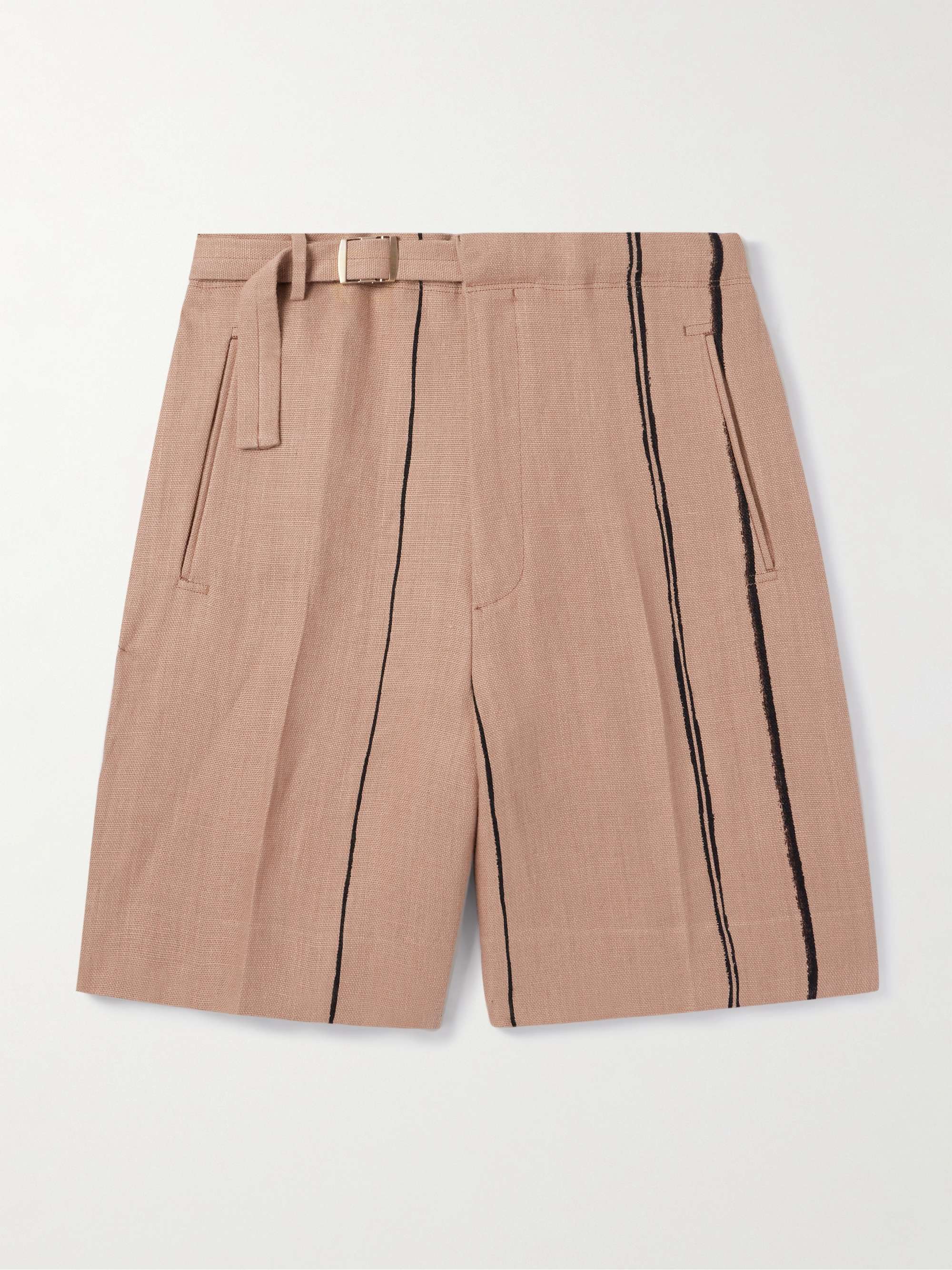 Wide-Leg Belted Striped Oasi Lino Shorts view