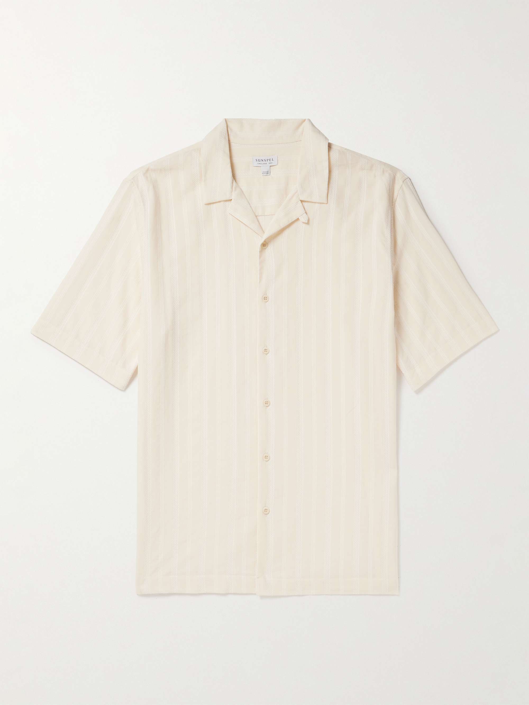 Convertible-Collar Embroidered Striped Cotton Shirt view