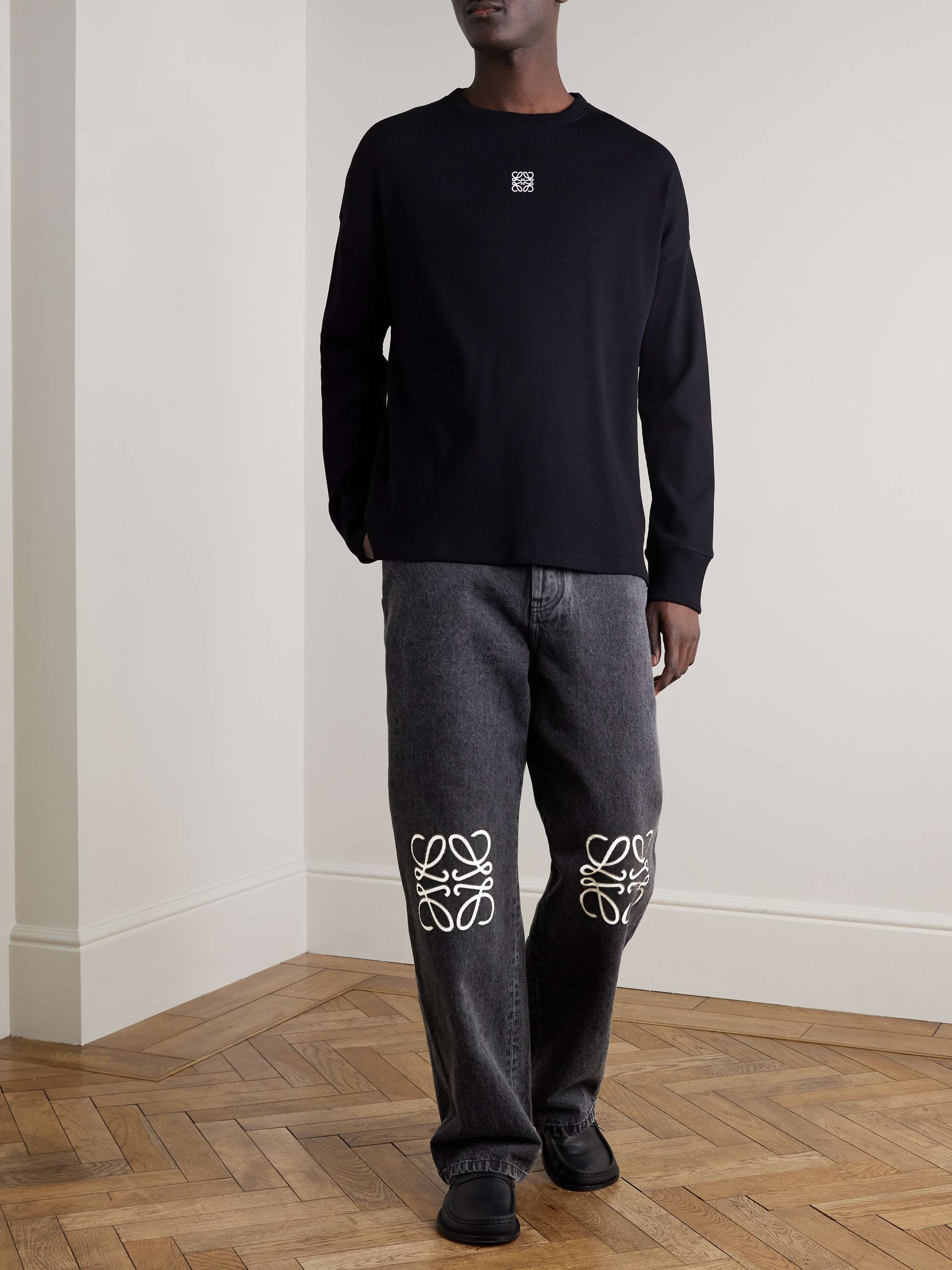 Anagram Wide-Leg Logo-Embroidered Jeans view