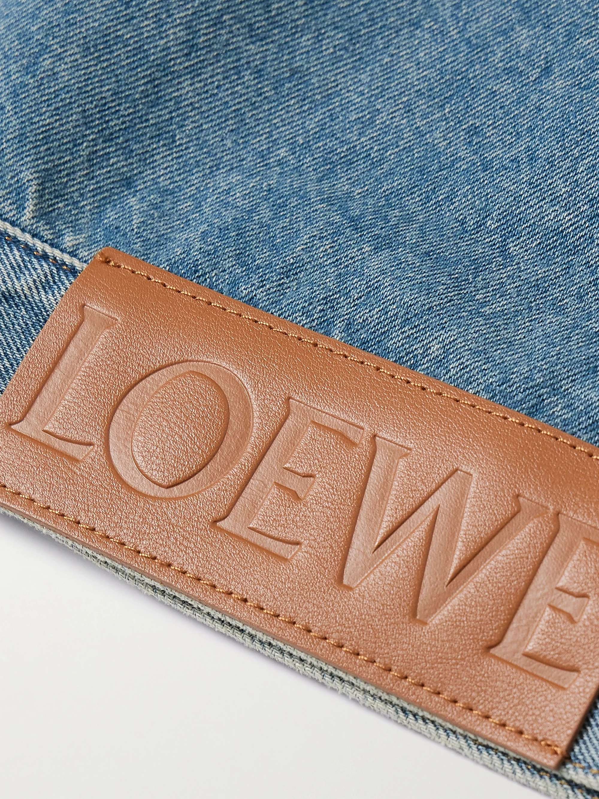 Anagram Leather-Trimmed Cutout Denim Trucker Jacket view