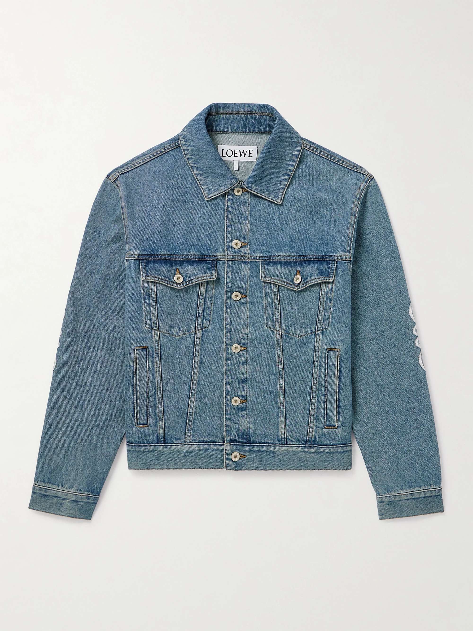 Anagram Leather-Trimmed Cutout Denim Trucker Jacket view