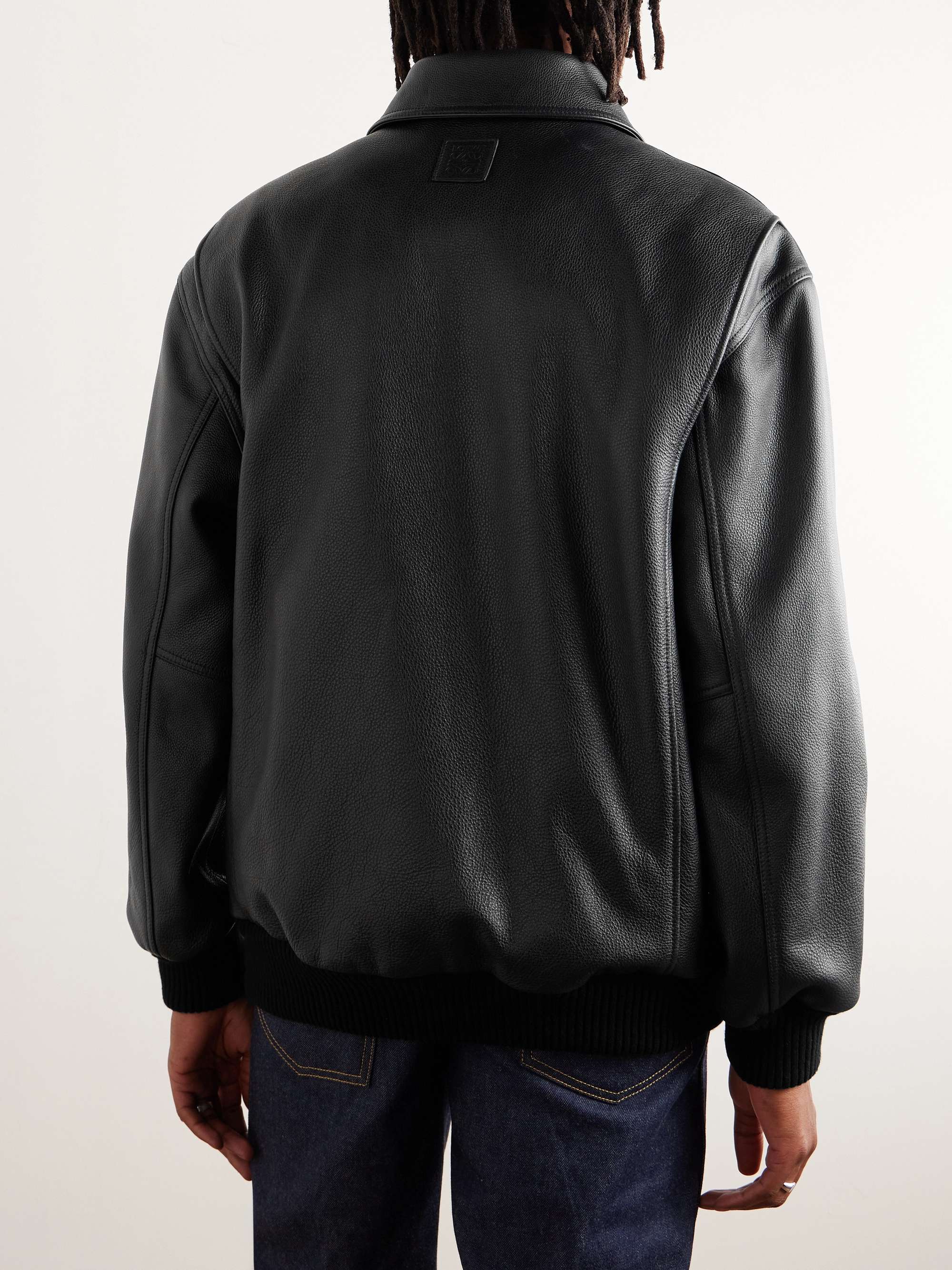 Textured-Leather Bomber Jacket view