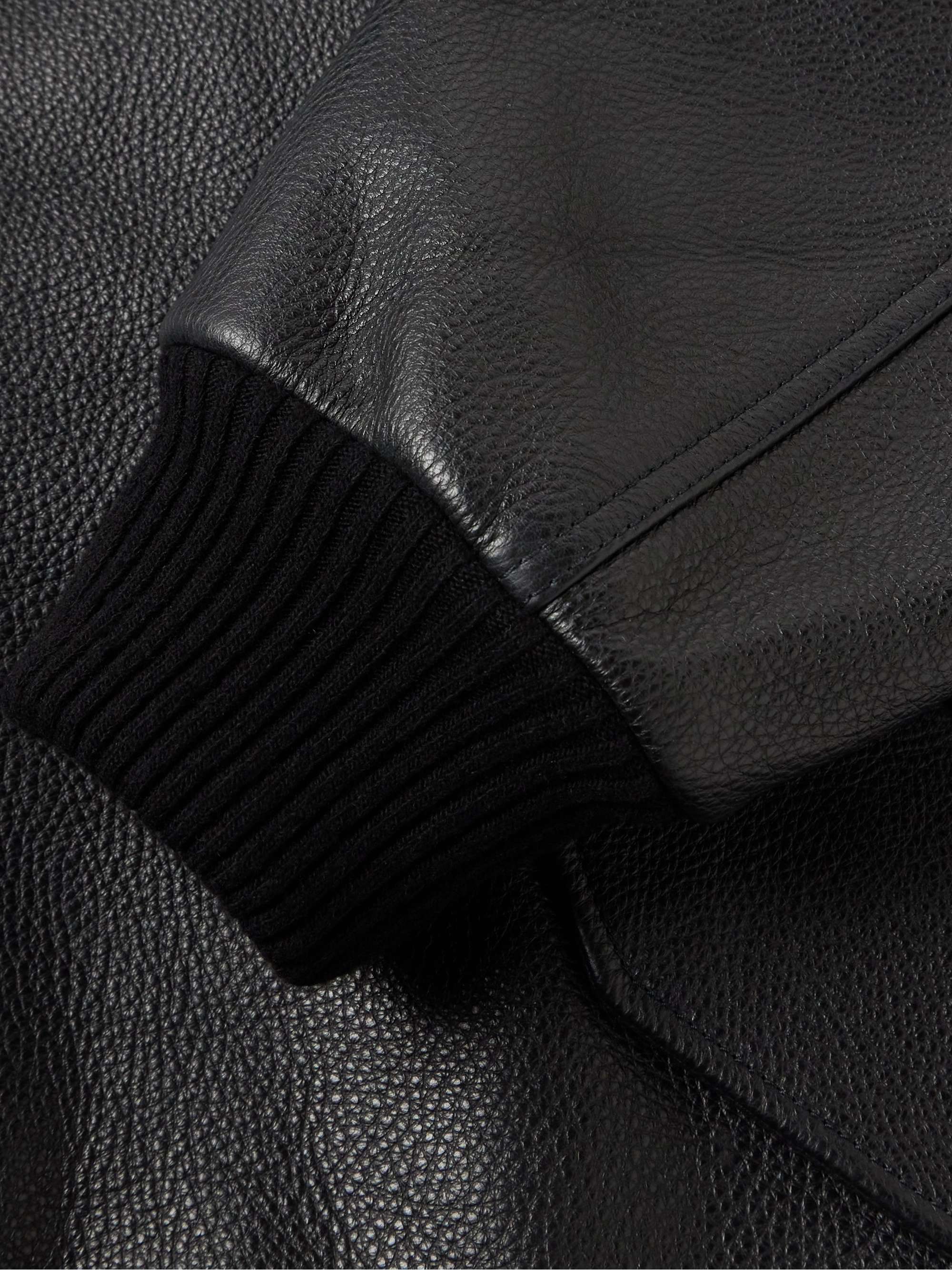 Textured-Leather Bomber Jacket view