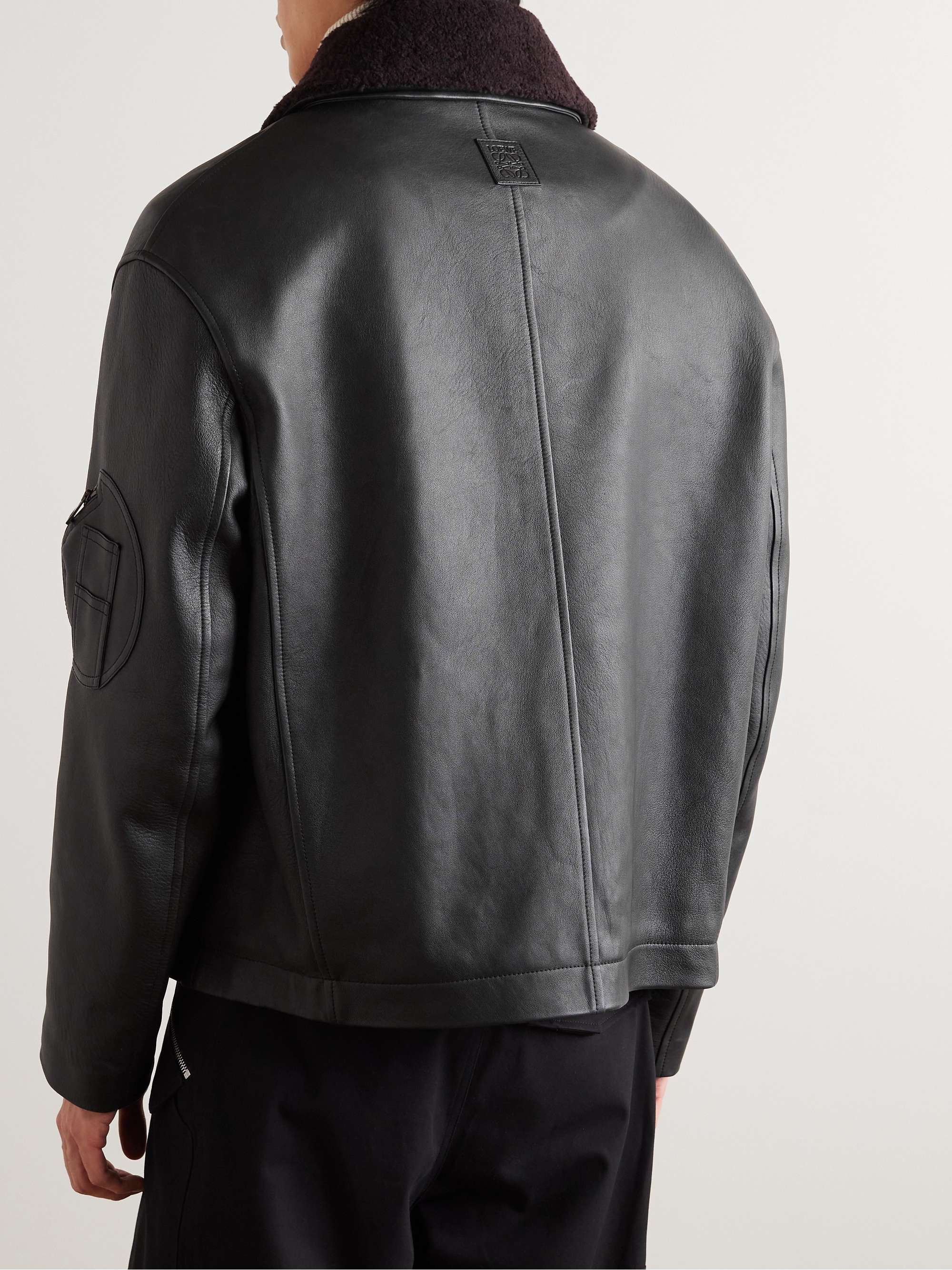 Appliquéd Shearling-Trimmed Leather Jacket view