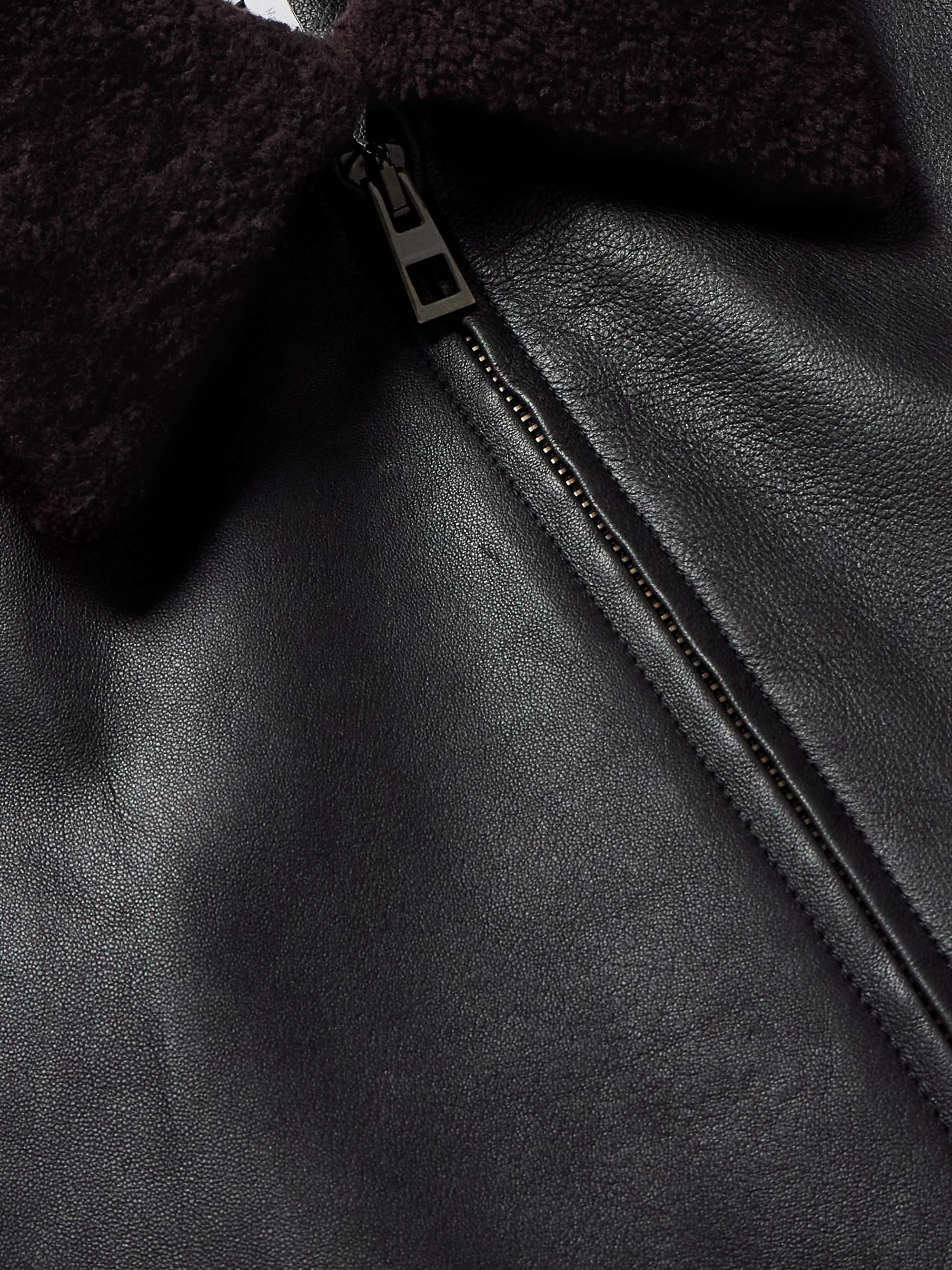 Appliquéd Shearling-Trimmed Leather Jacket view