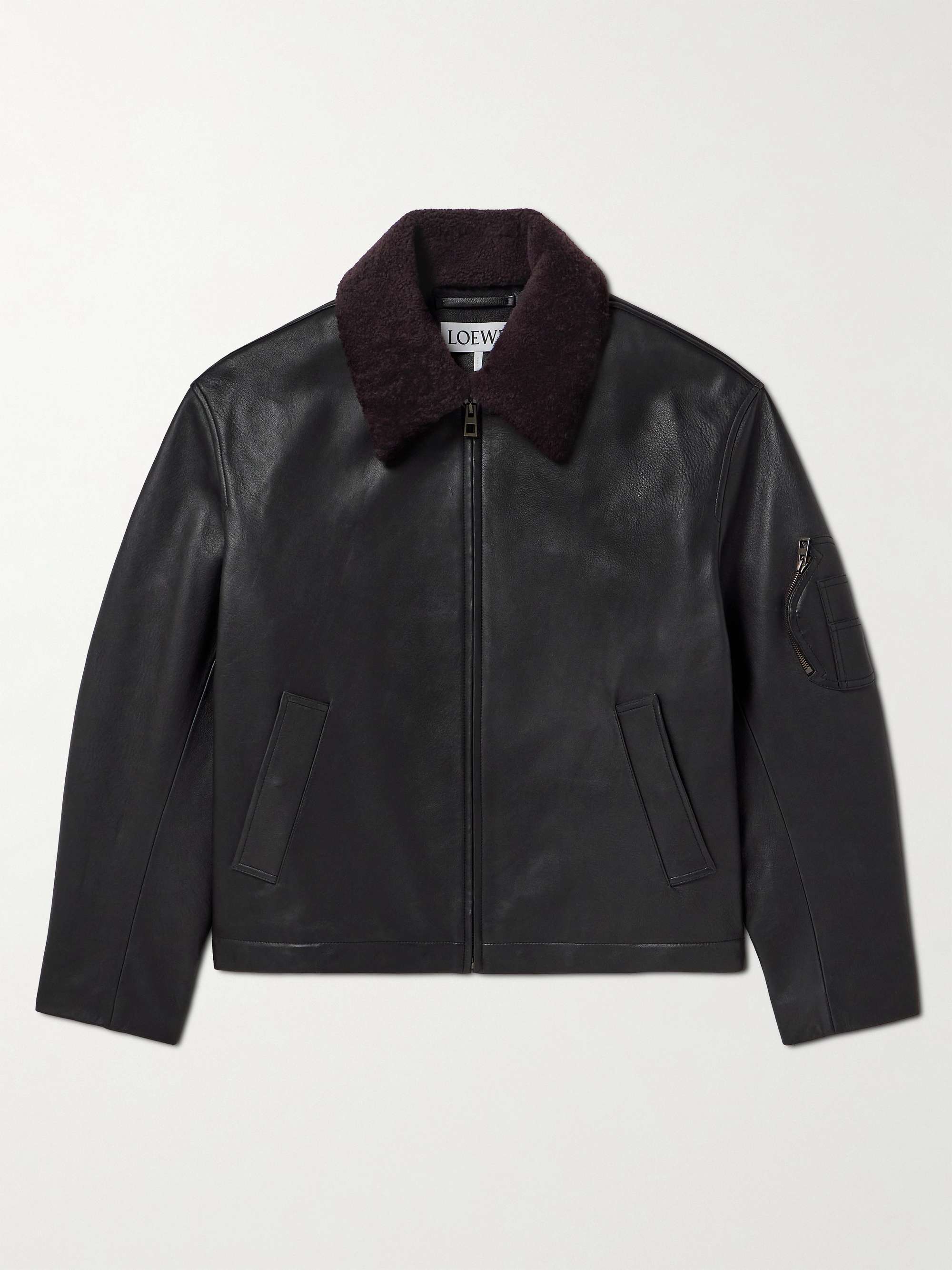 Appliquéd Shearling-Trimmed Leather Jacket view