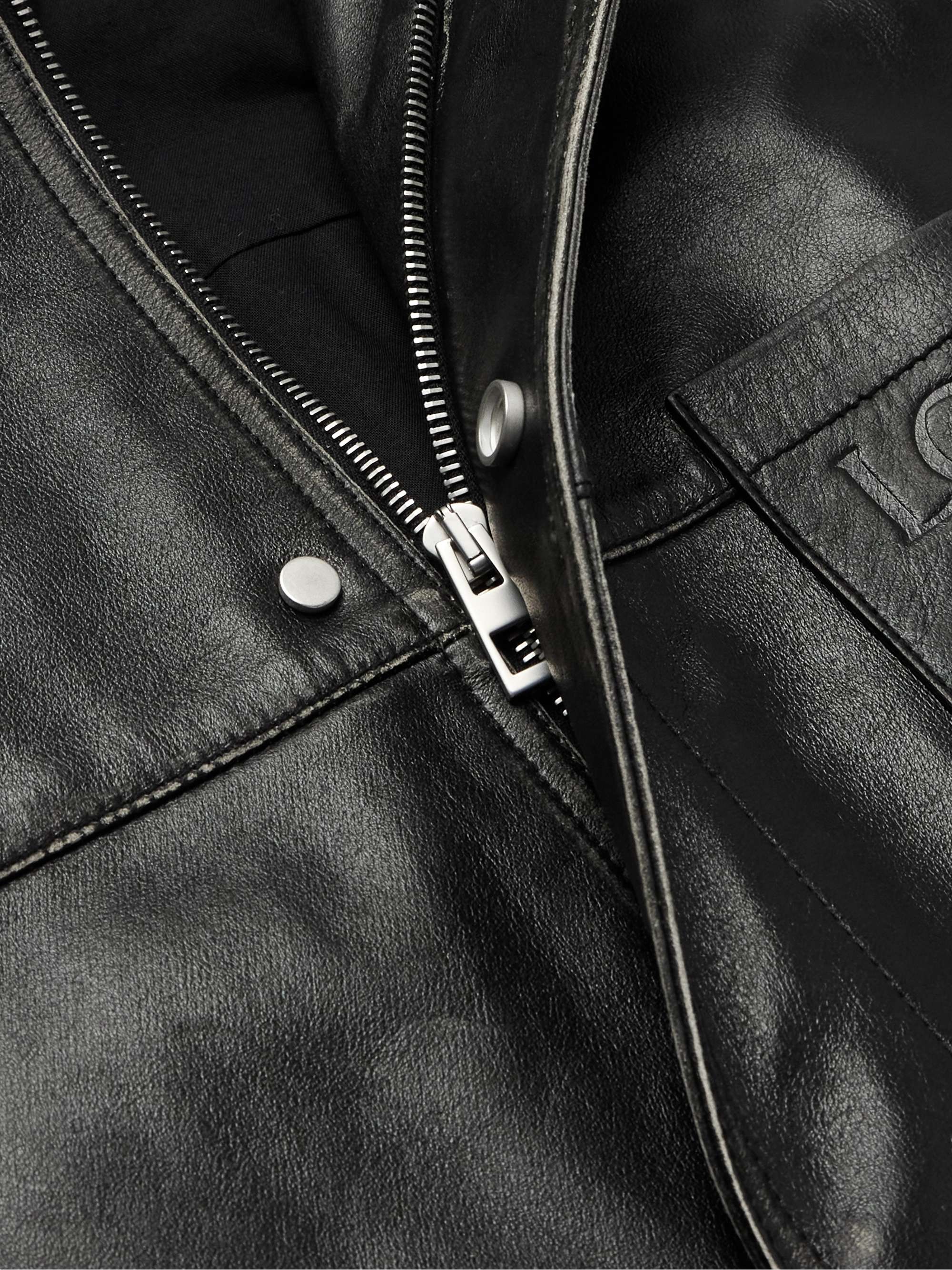 Logo-Embossed Distressed Leather Jacket view