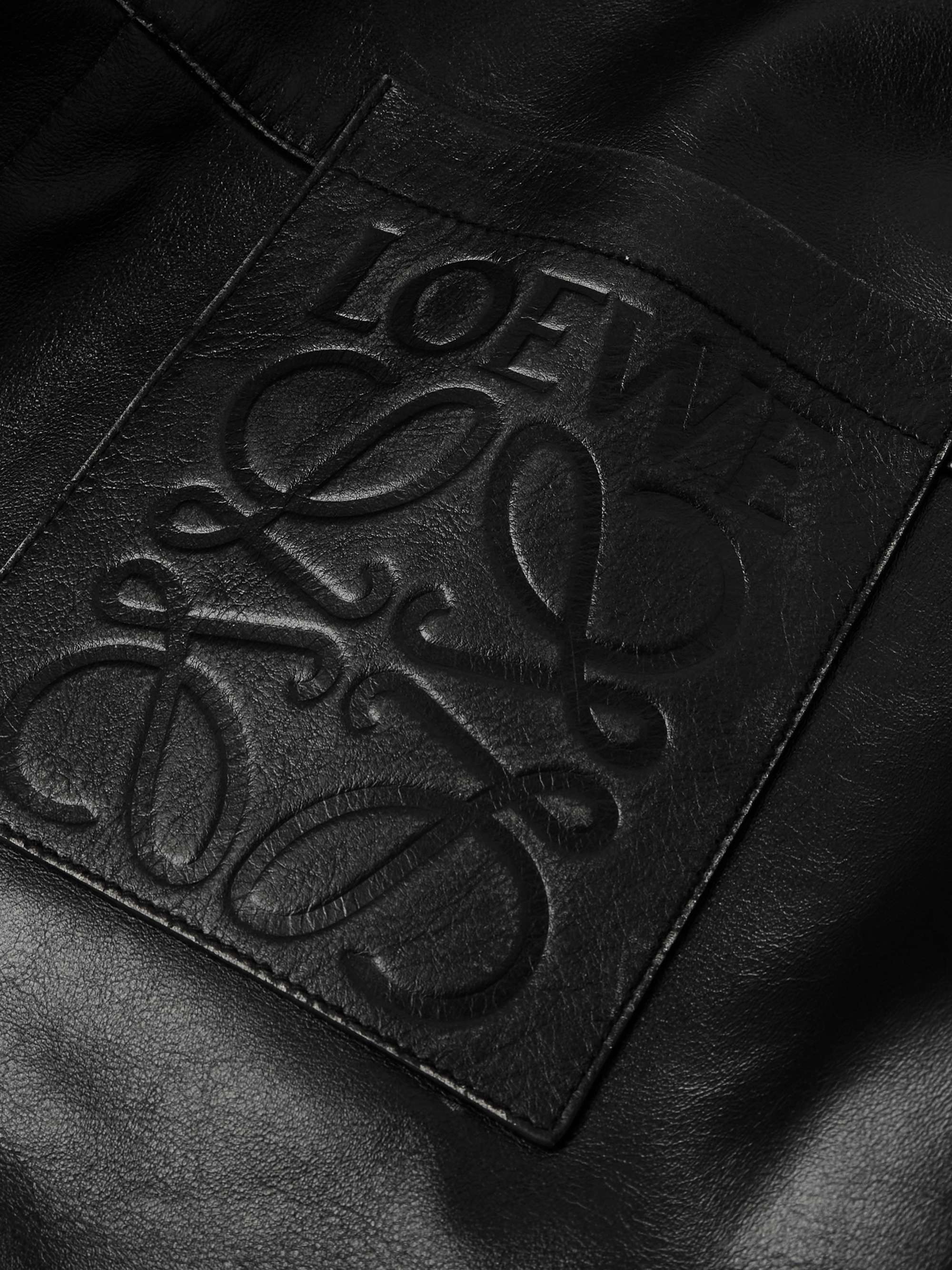 Logo-Embossed Distressed Leather Jacket view