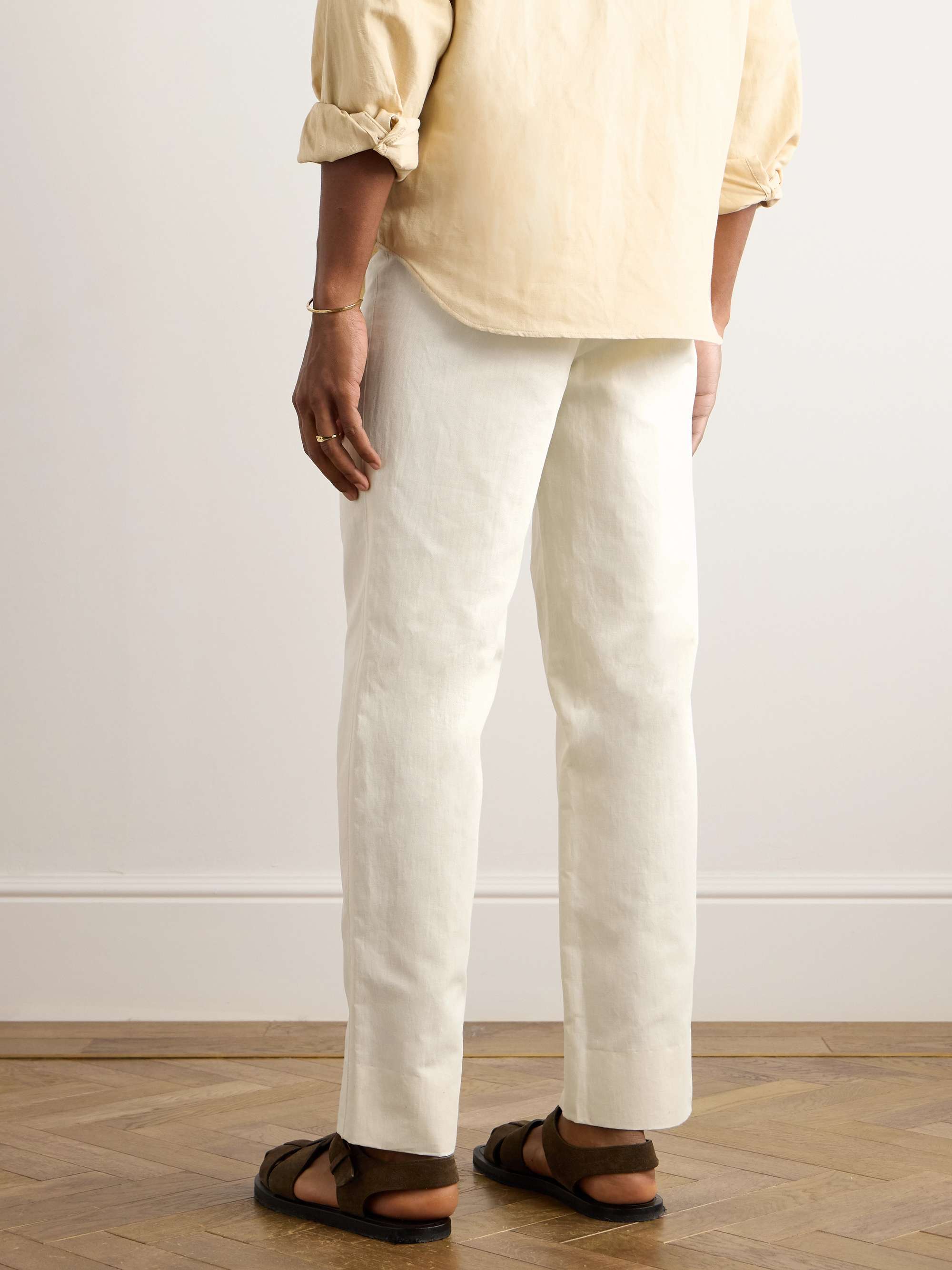 Straight-Leg Cotton and Linen-Blend Twill Trousers view