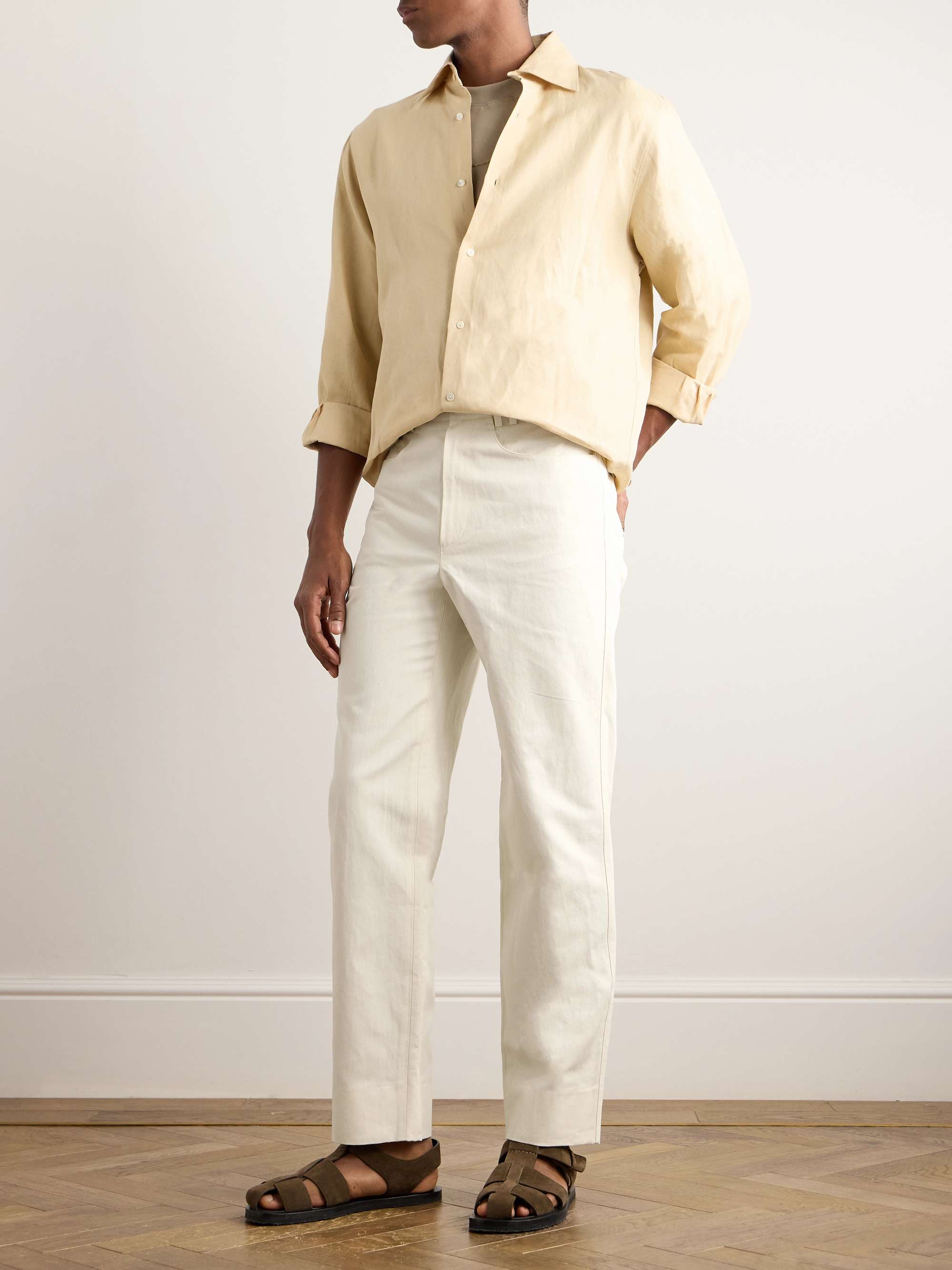 Straight-Leg Cotton and Linen-Blend Twill Trousers view