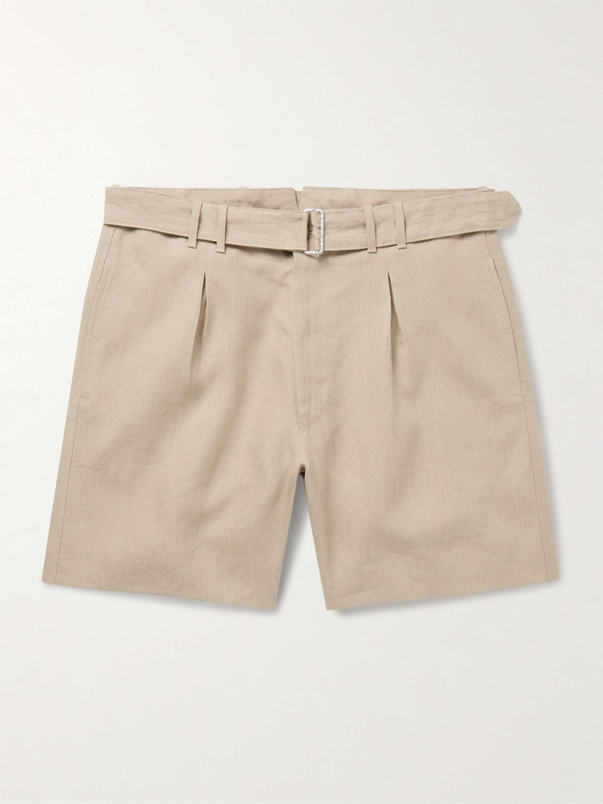 Wide-Leg Belted Pleated Linen Shorts view