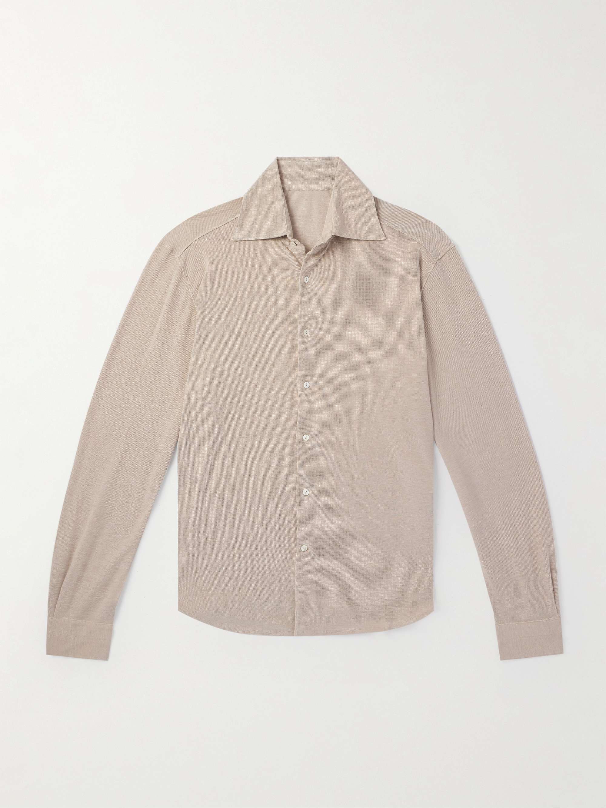 Spread-Collar Cotton and Silk-Blend Piqué Shirt view