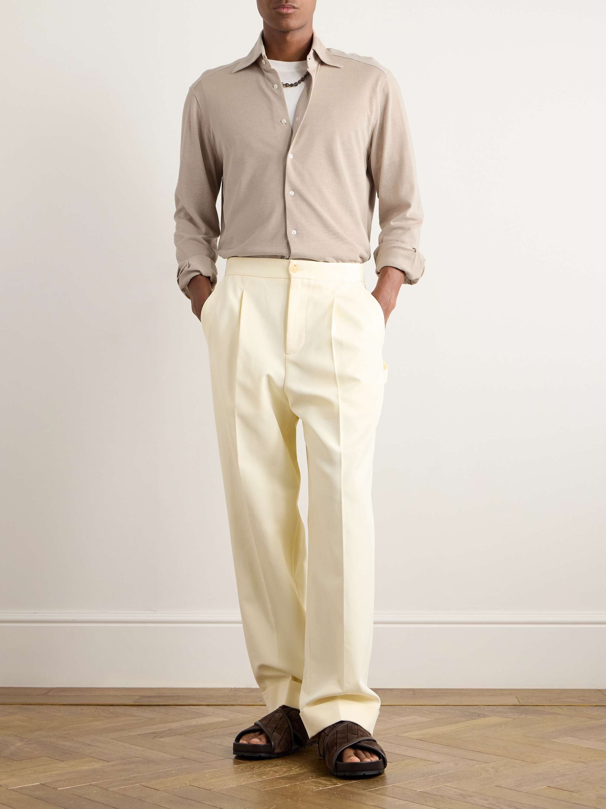 Spread-Collar Cotton and Silk-Blend Piqué Shirt view