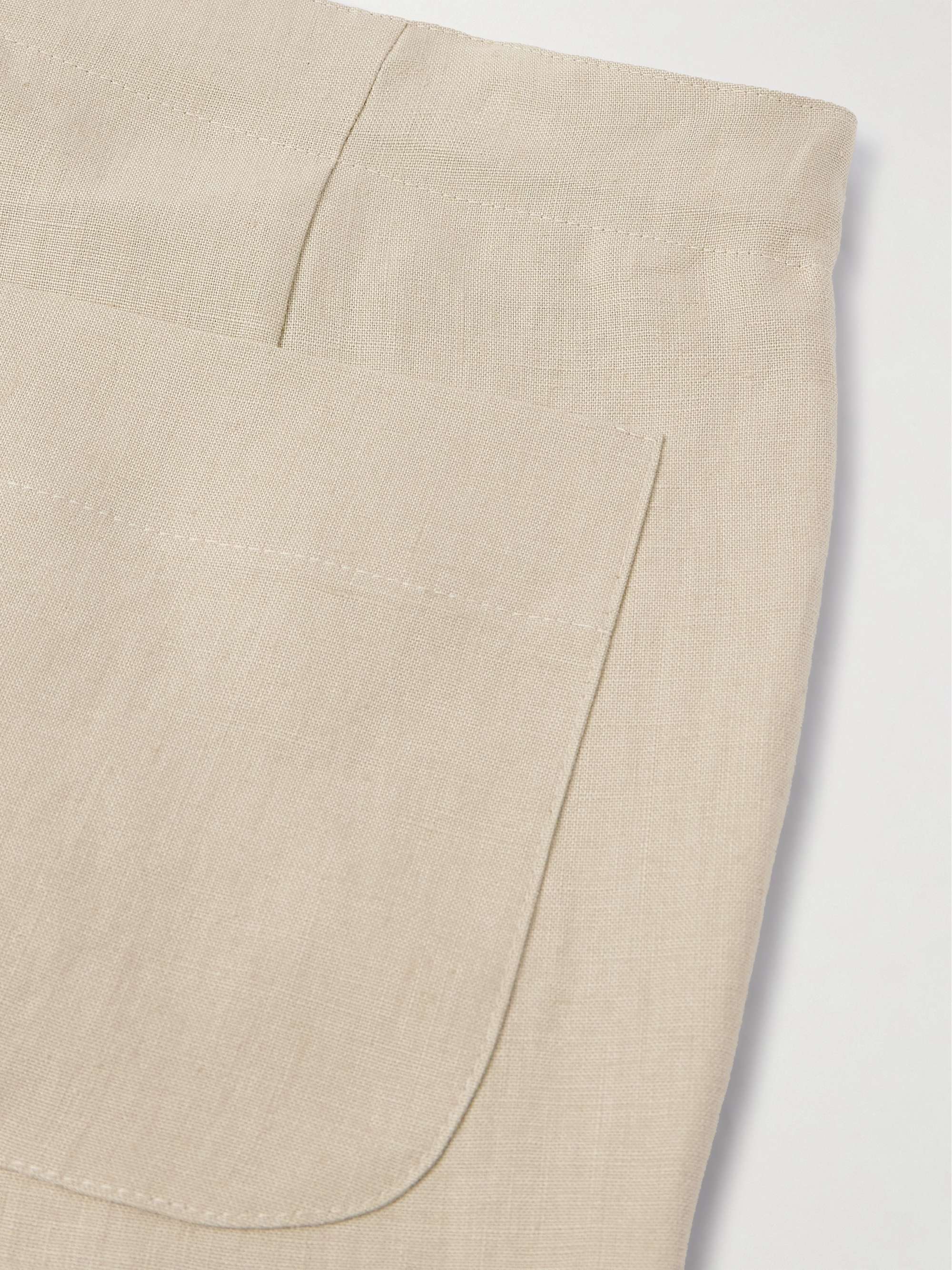 Straight-Leg Linen-Twill Drawstring Trousers view