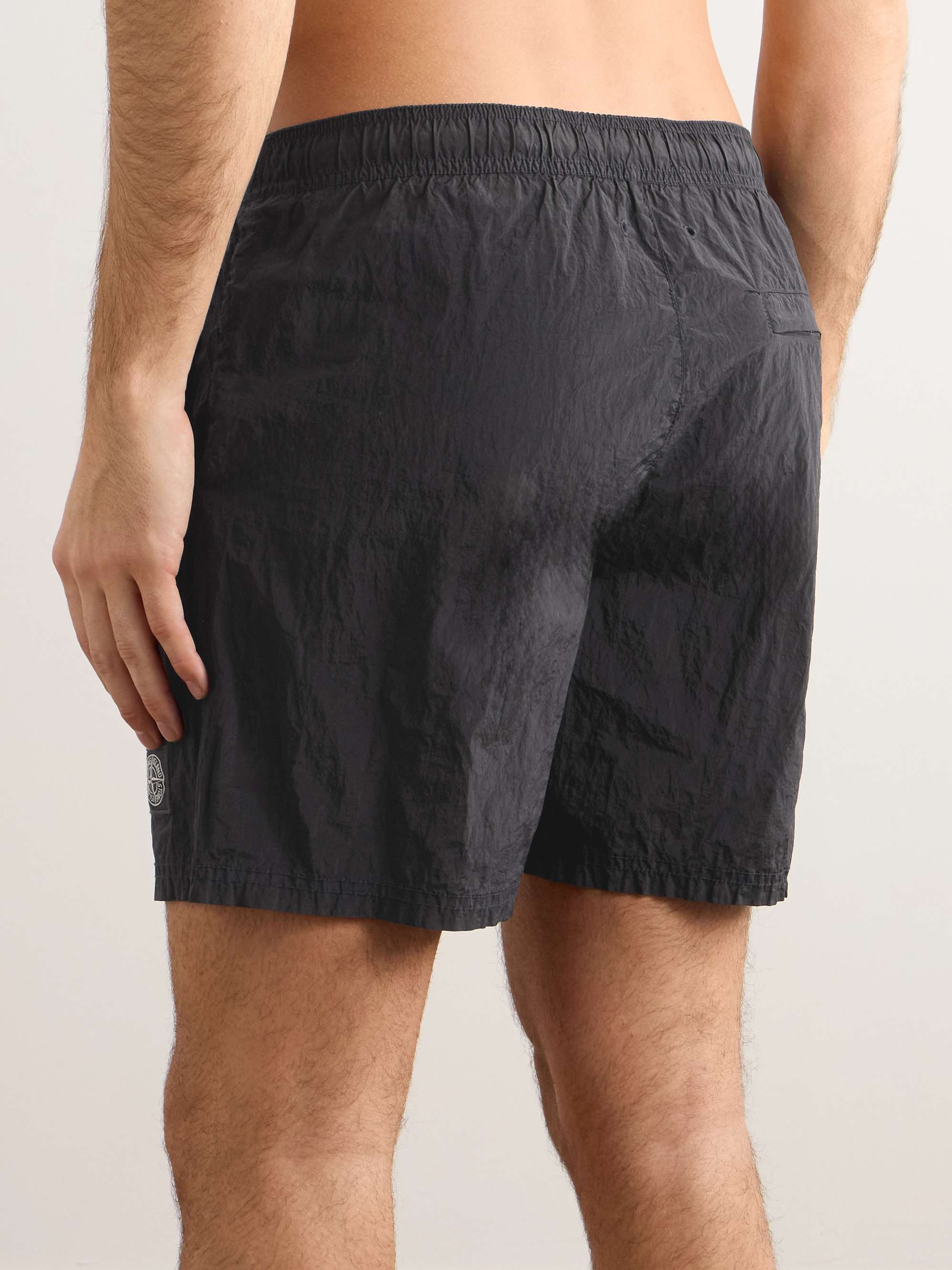 Straight-Leg Mid-Length Logo-Appliquéd Nylon Metal Swim Shorts view