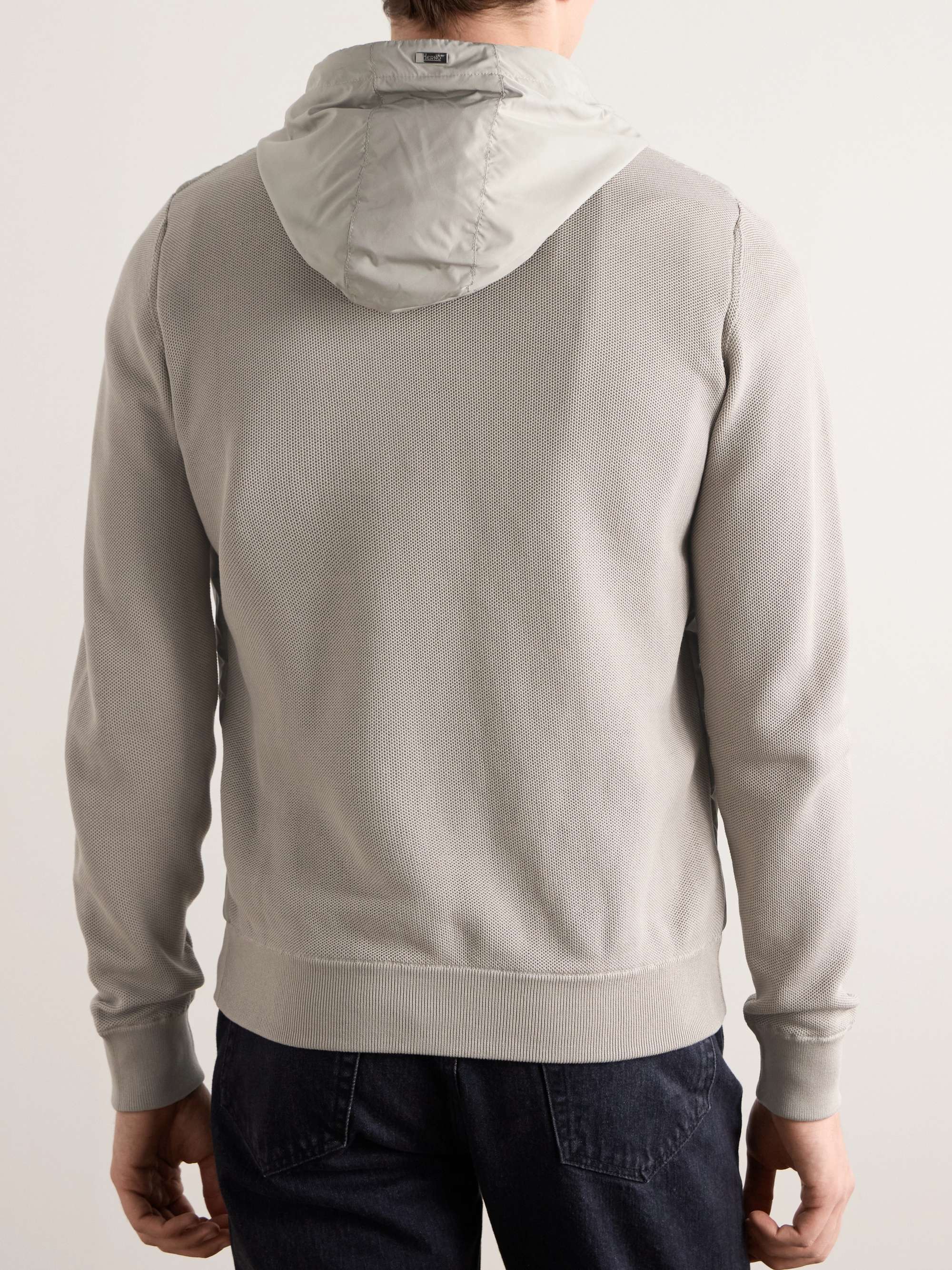 Waffle-Knit Cotton and Shell Hooded Jacket view