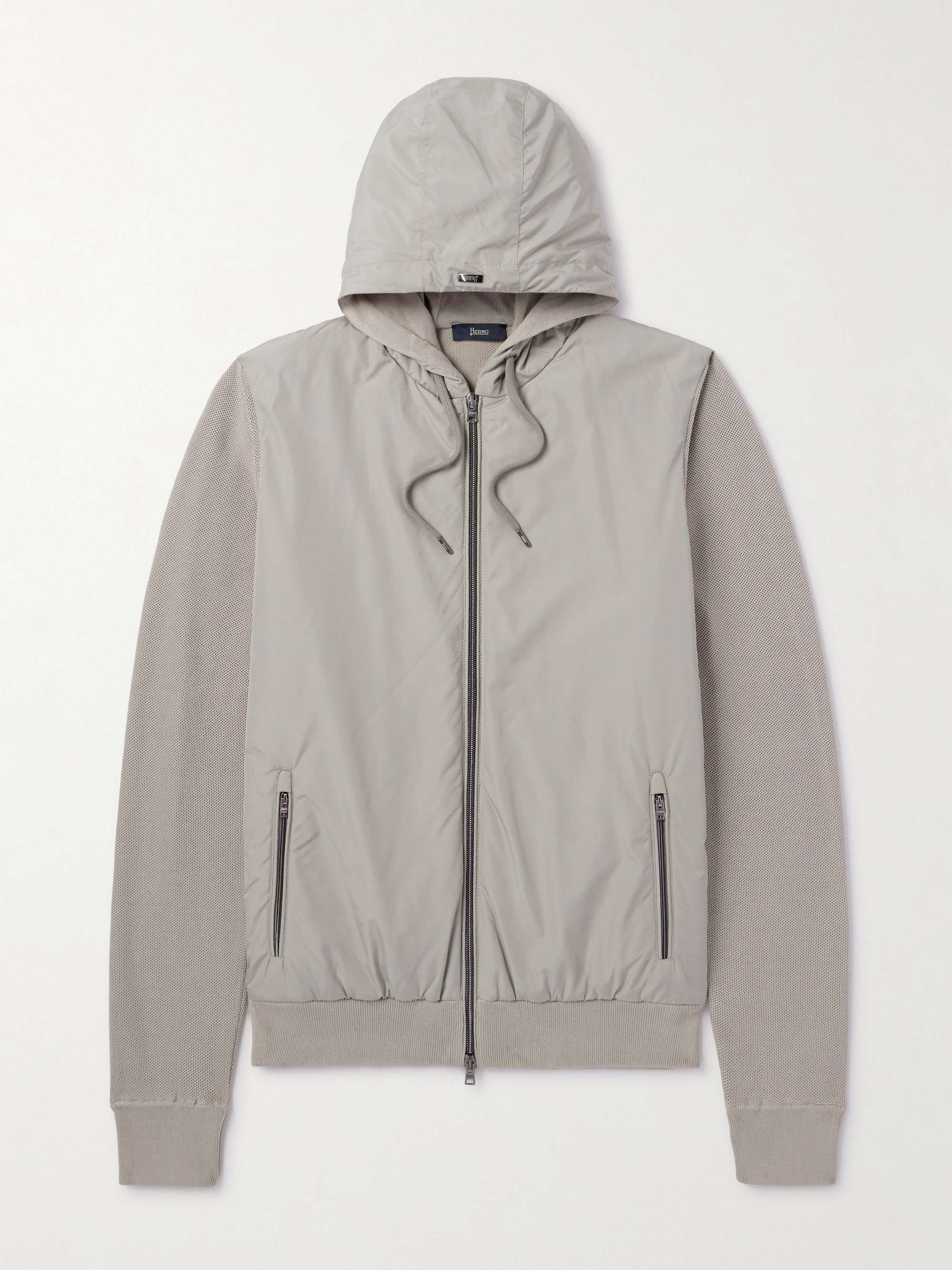 Waffle-Knit Cotton and Shell Hooded Jacket view