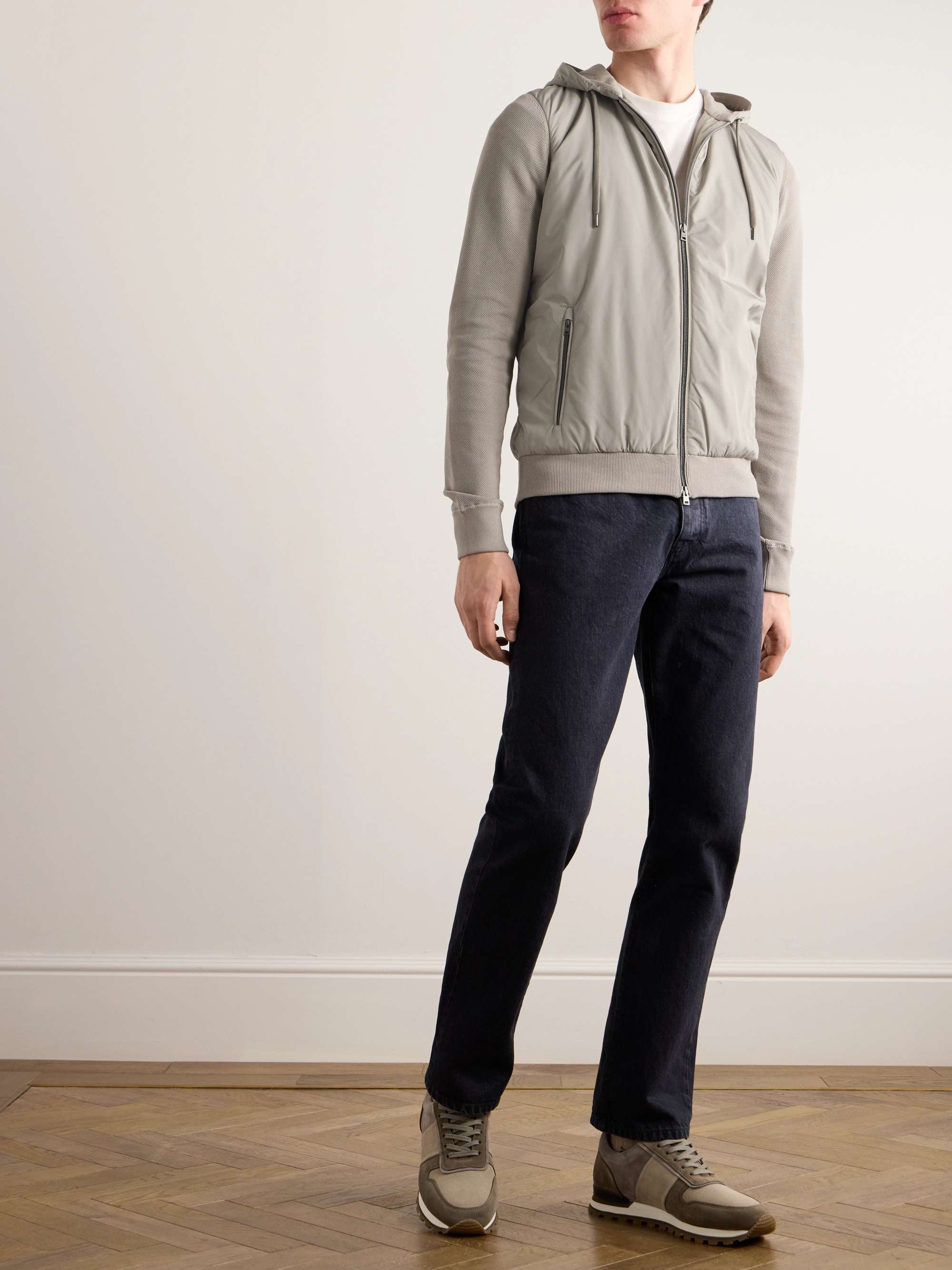 Waffle-Knit Cotton and Shell Hooded Jacket view